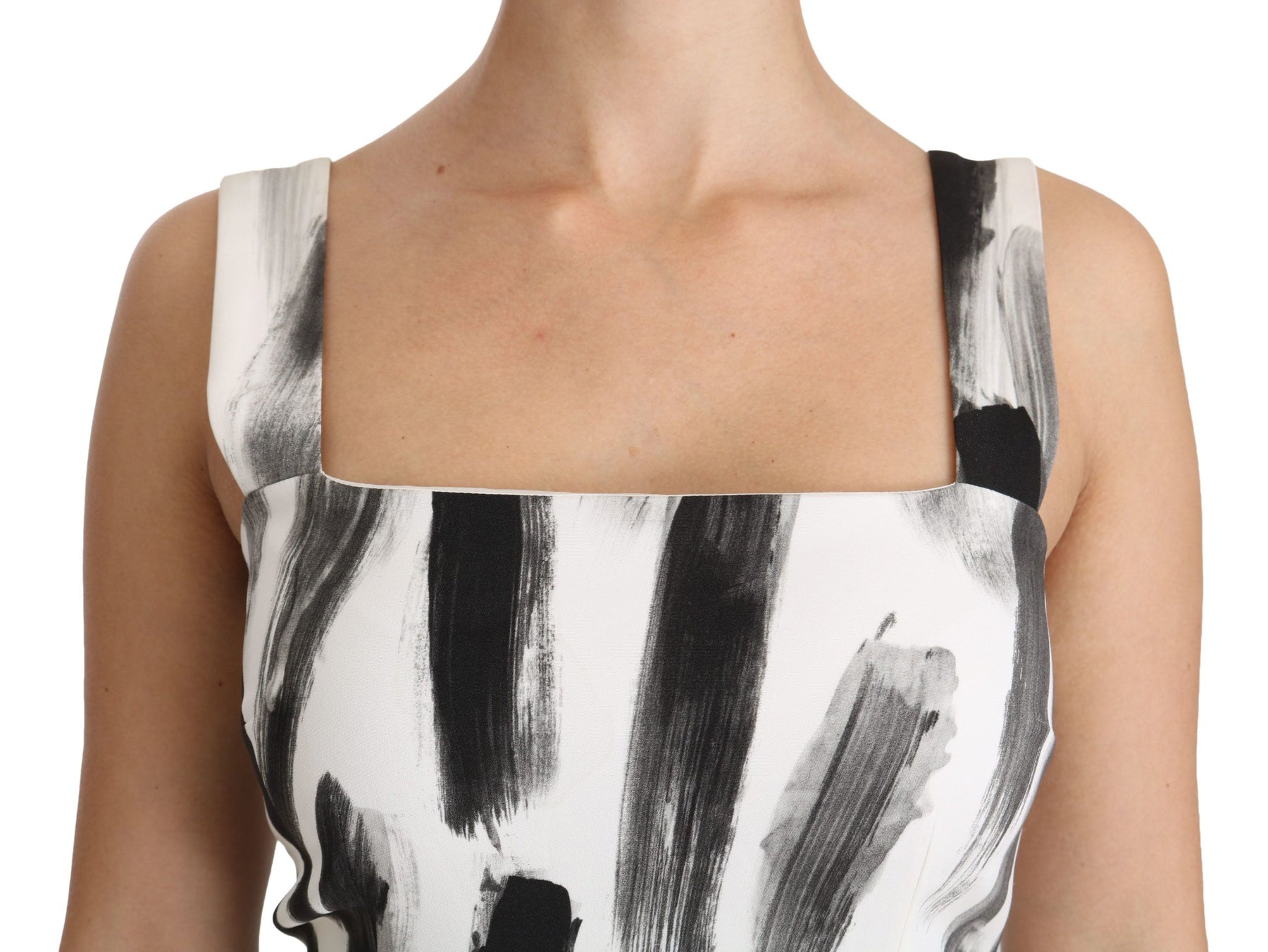 Dolce & Gabbana White Black Printed Sheath Midi Viscose Dress | Regal Royce