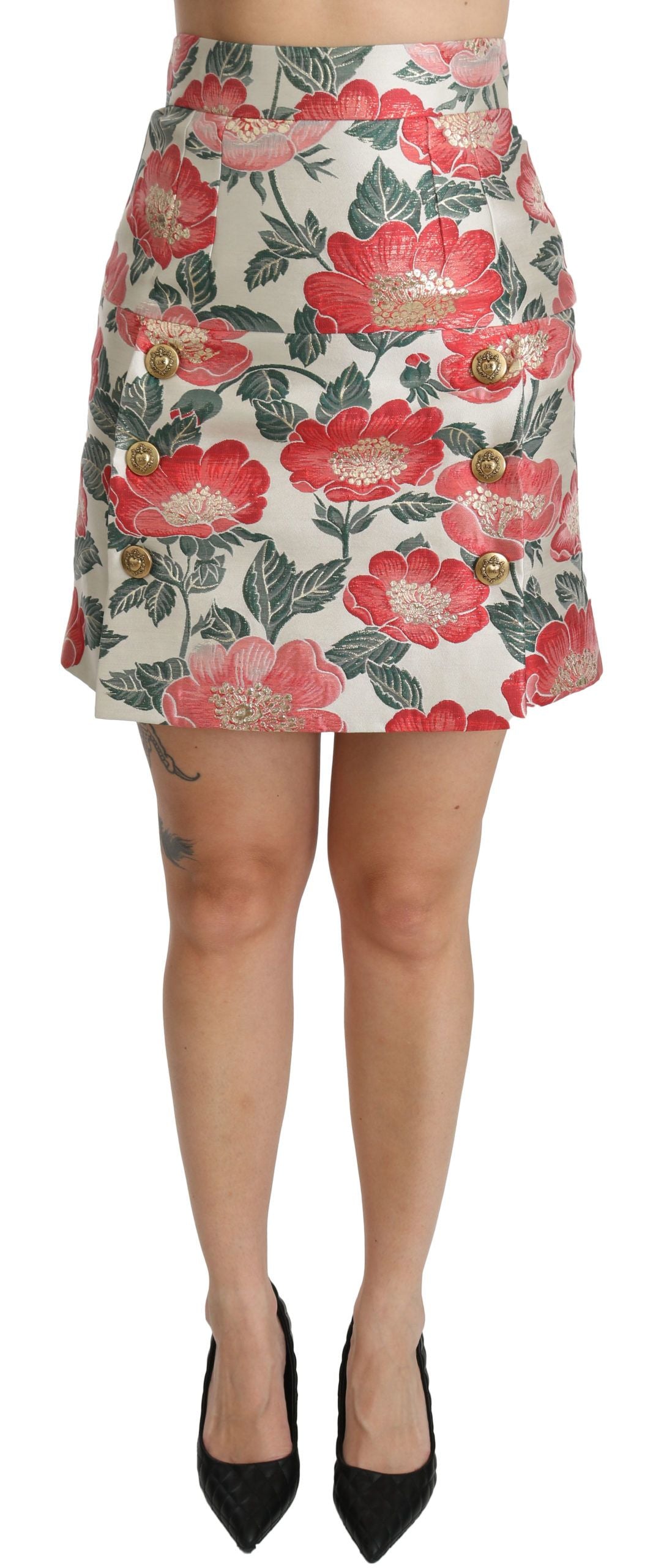 Dolce & Gabbana White Green Red Floral High Waist Mini Skirt | Regal Royce