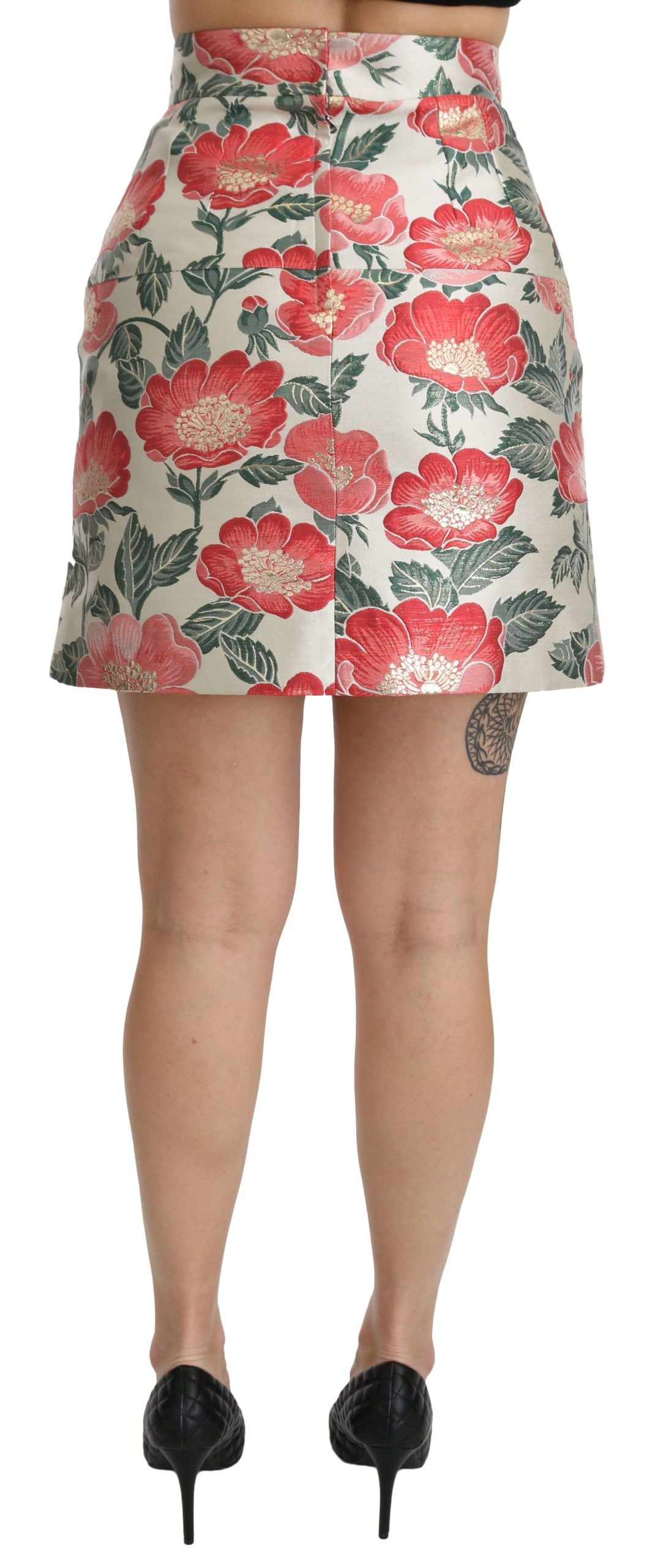 Dolce & Gabbana White Green Red Floral High Waist Mini Skirt | Regal Royce