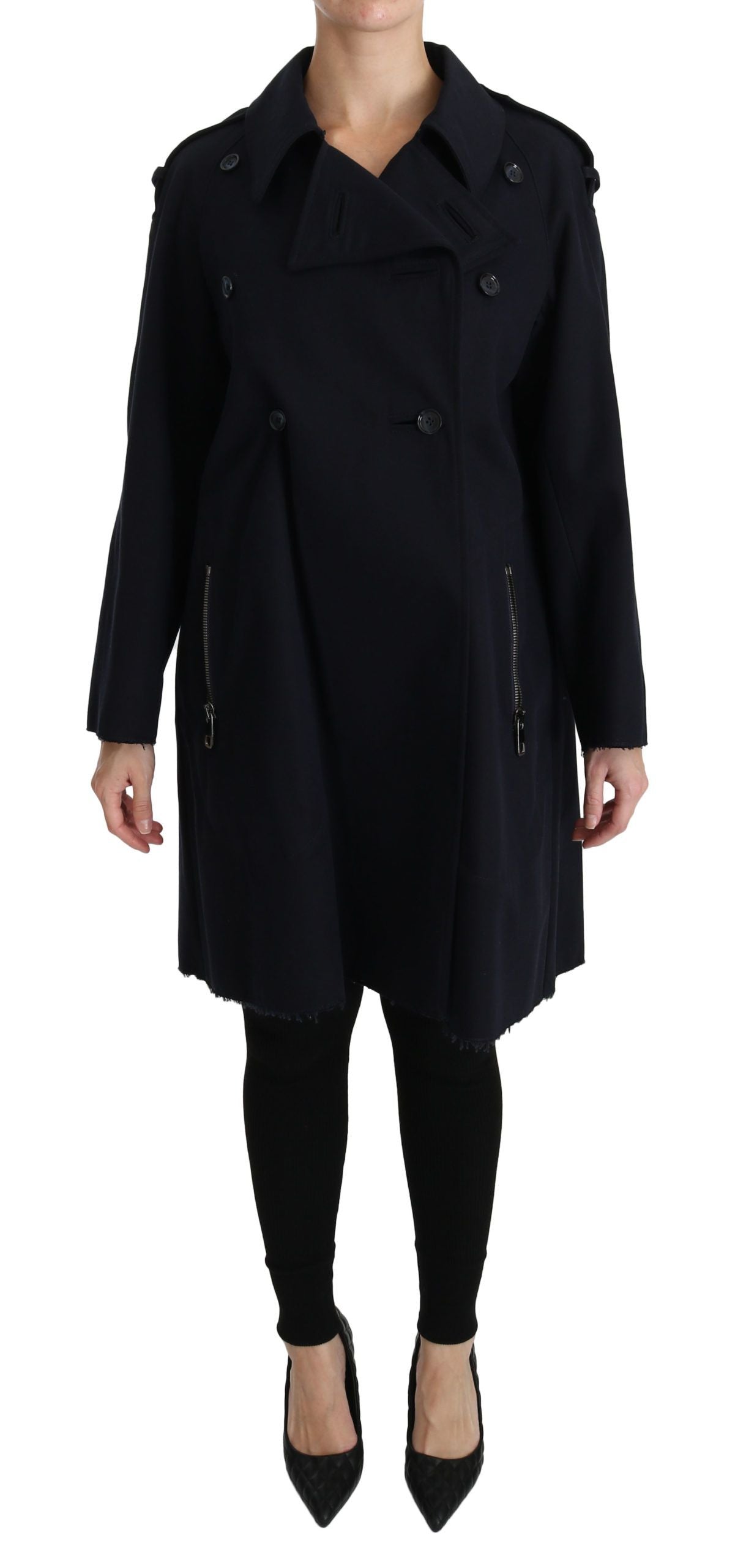 Dolce & Gabbana Coat Blue Cotton Women Trench Jacket | Regal Royce