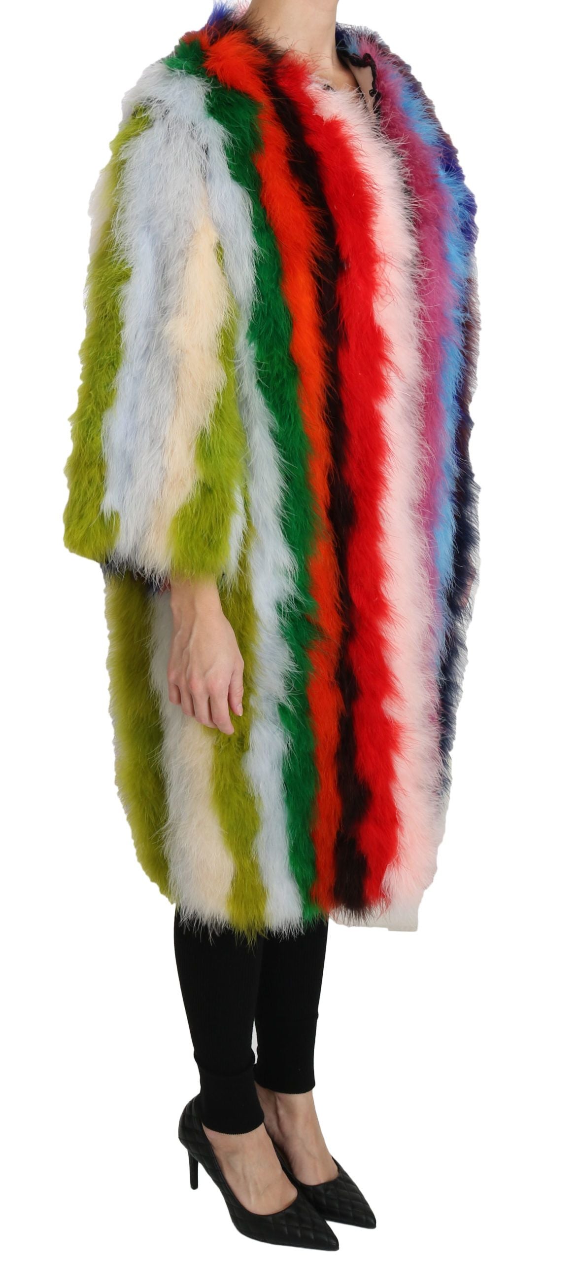 Dolce & Gabbana Multicolor Turkey Feather Cape Fur Coat | Regal Royce