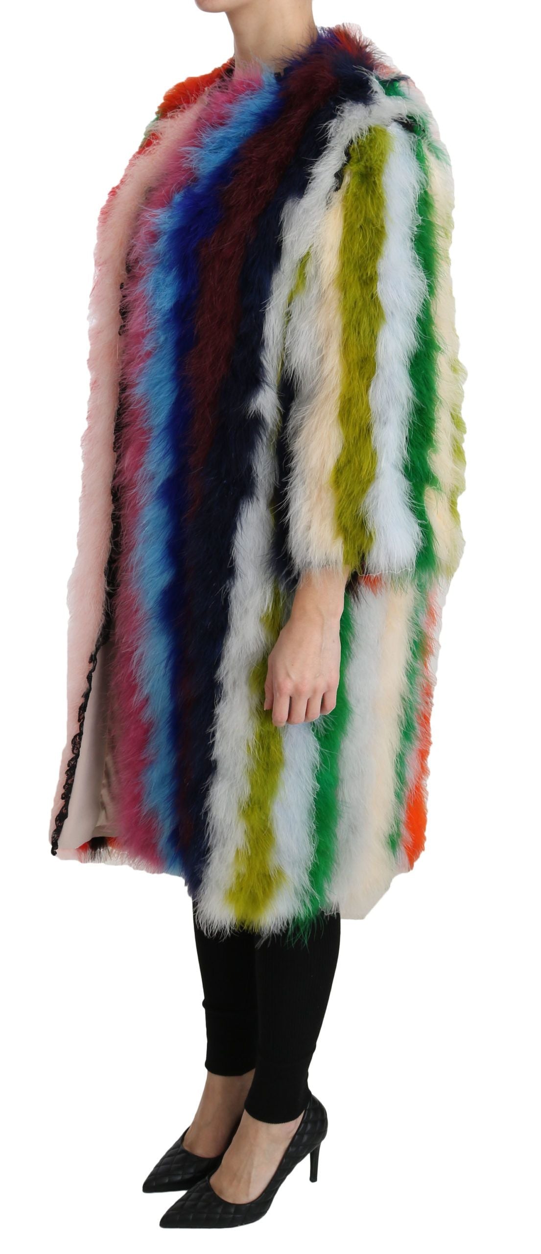 Dolce & Gabbana Multicolor Turkey Feather Cape Fur Coat | Regal Royce