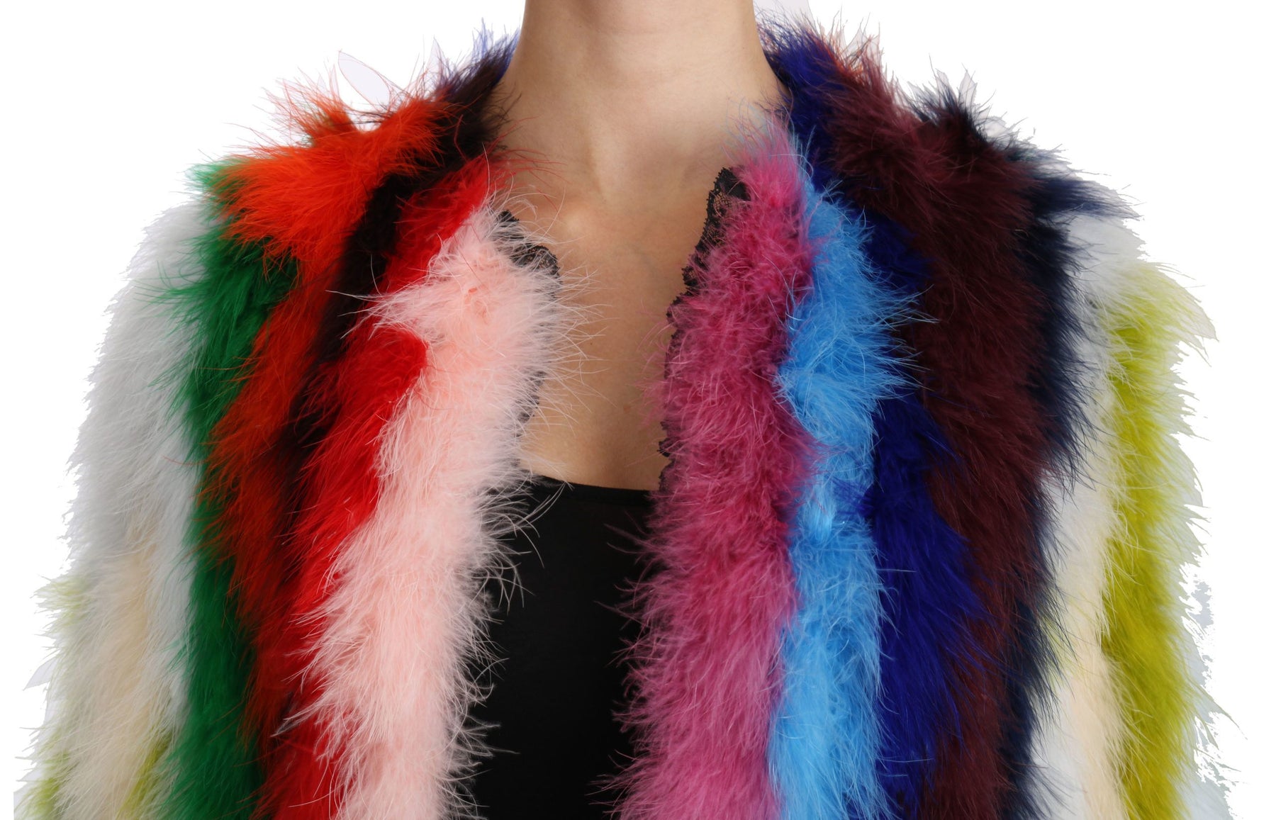 Dolce & Gabbana Multicolor Turkey Feather Cape Fur Coat | Regal Royce