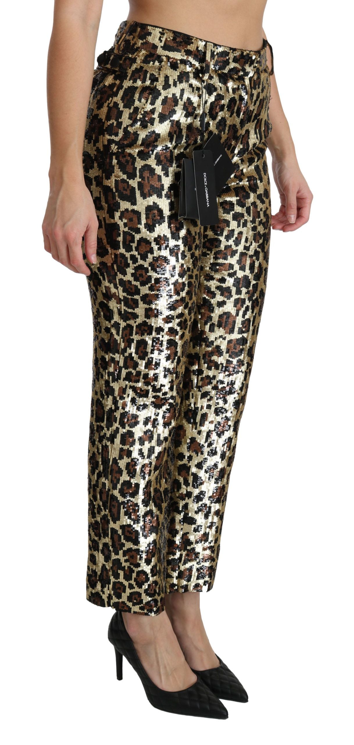 Dolce & Gabbana Brown Leopard Sequined High Waist Pants | Regal Royce