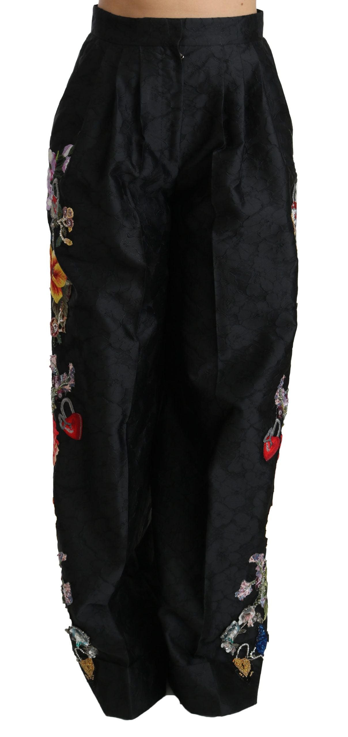 Dolce & Gabbana Black Brocade Floral Sequined Beaded Pants | Regal Royce