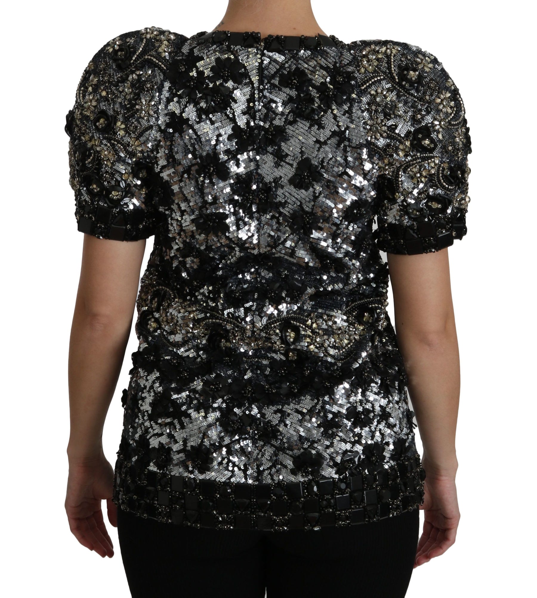 Dolce & Gabbana Black Sequined Crystal Embellished Top Blouse | Regal Royce