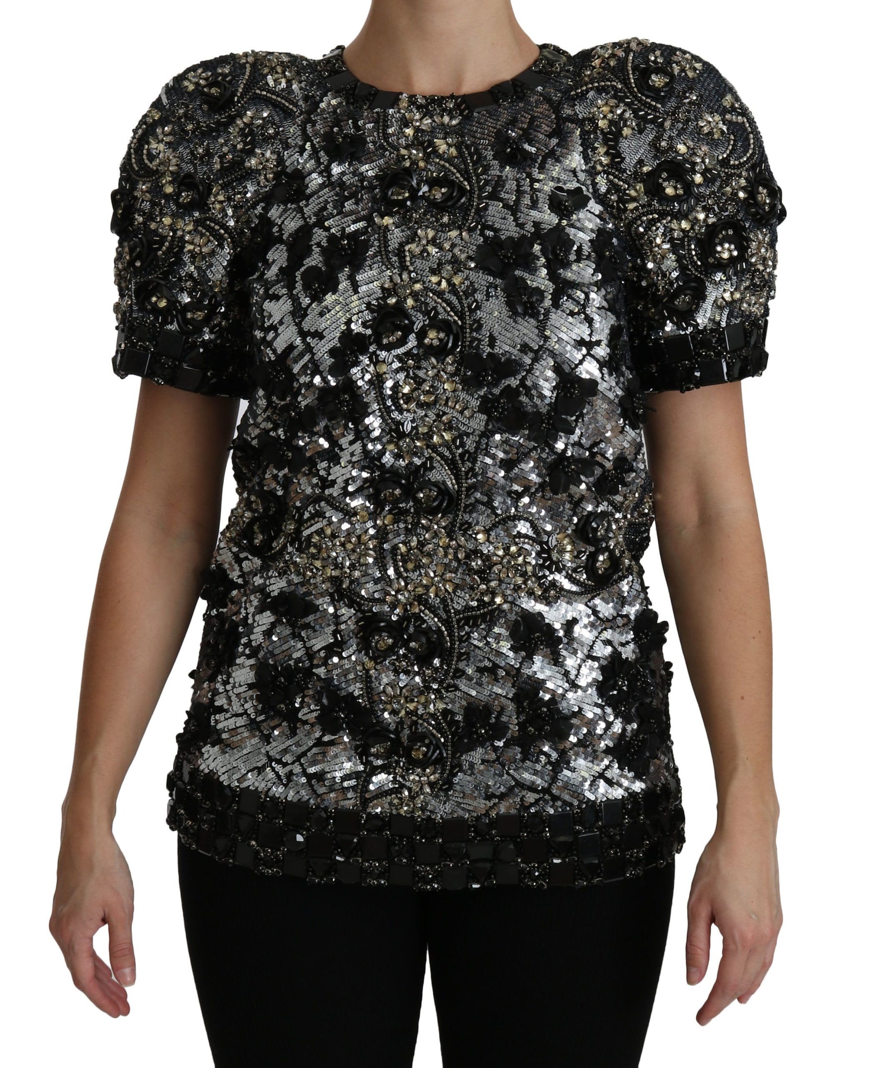 Dolce & Gabbana Black Sequined Crystal Embellished Top Blouse | Regal Royce