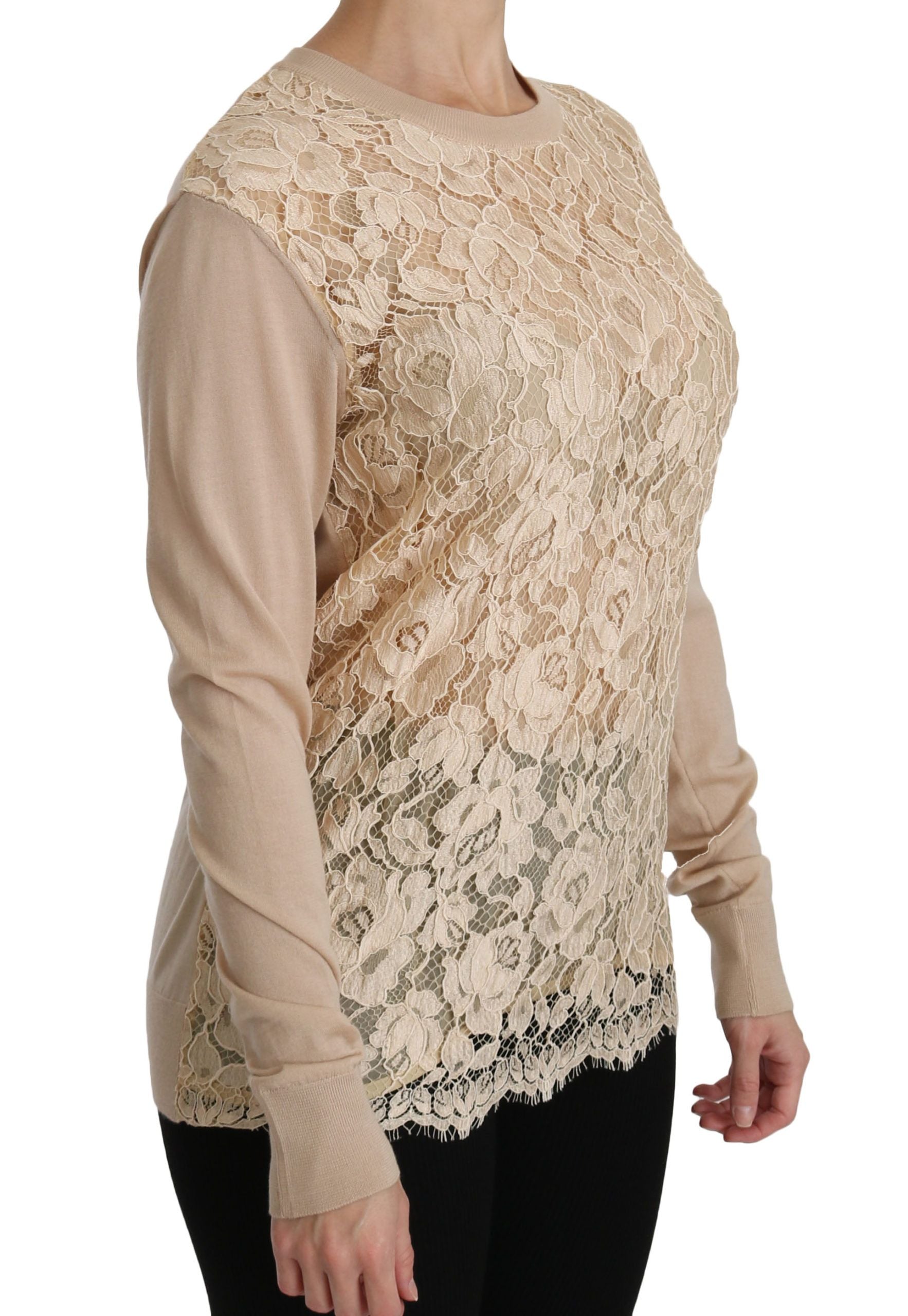Dolce & Gabbana Beige Lace Long Sleeve Top Cashmere Blouse | Regal Royce