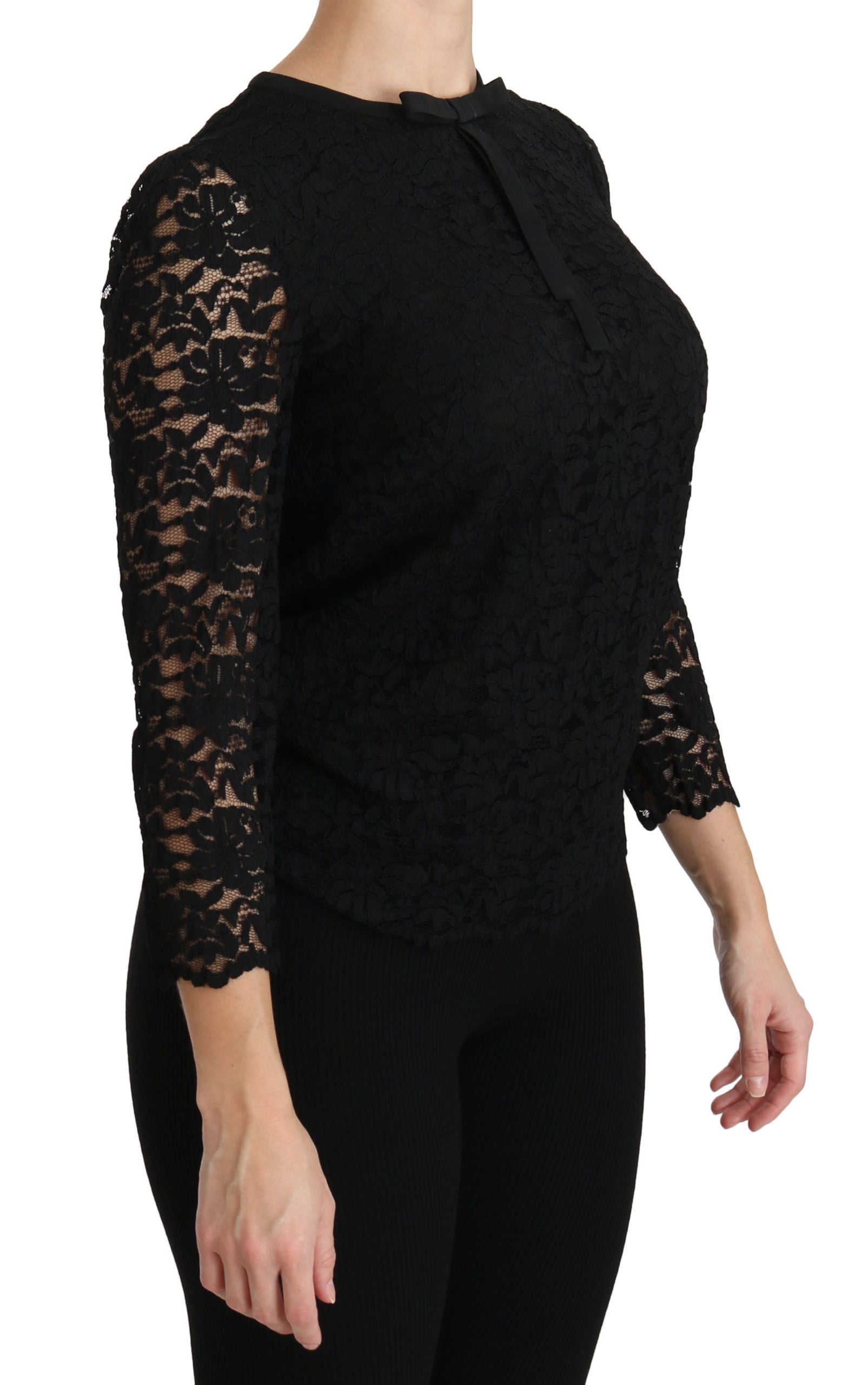 Dolce & Gabbana Black Lace Long Sleeve Nylon Blouse | Regal Royce