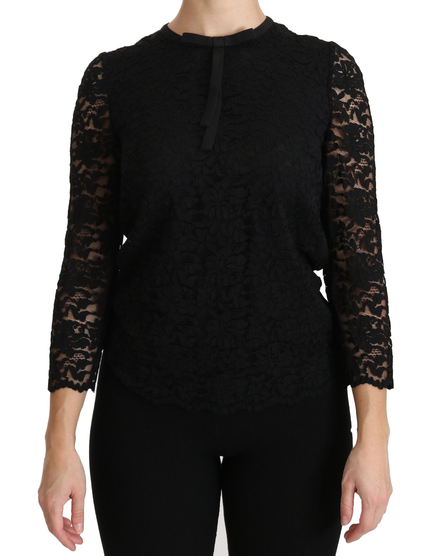 Dolce & Gabbana Black Lace Long Sleeve Nylon Blouse | Regal Royce