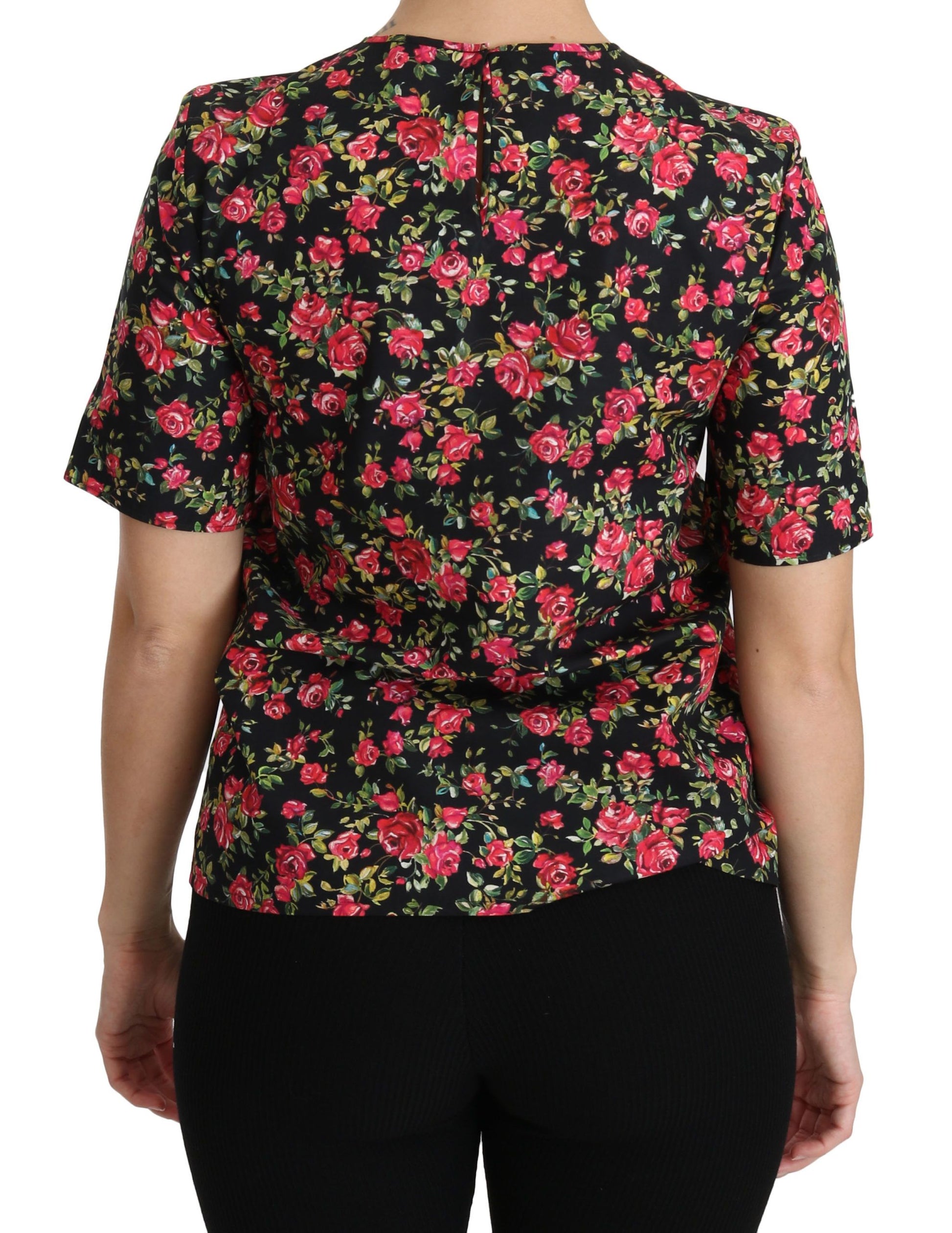 Dolce & Gabbana Black Floral Roses Short Sleeve Top Blouse