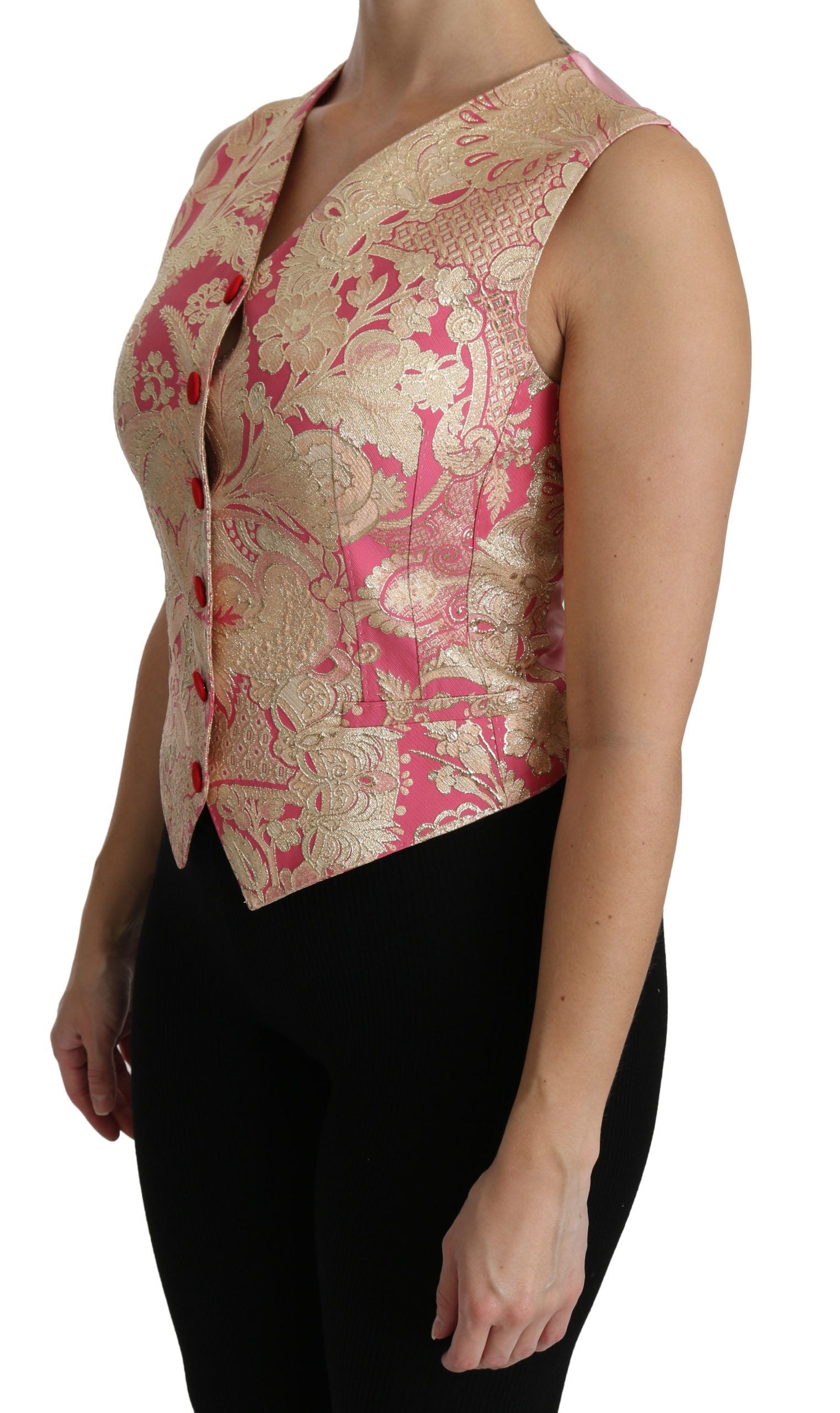 Dolce & Gabbana Pink Gold Brocade Waistcoat Vest Blouse Top | Regal Royce