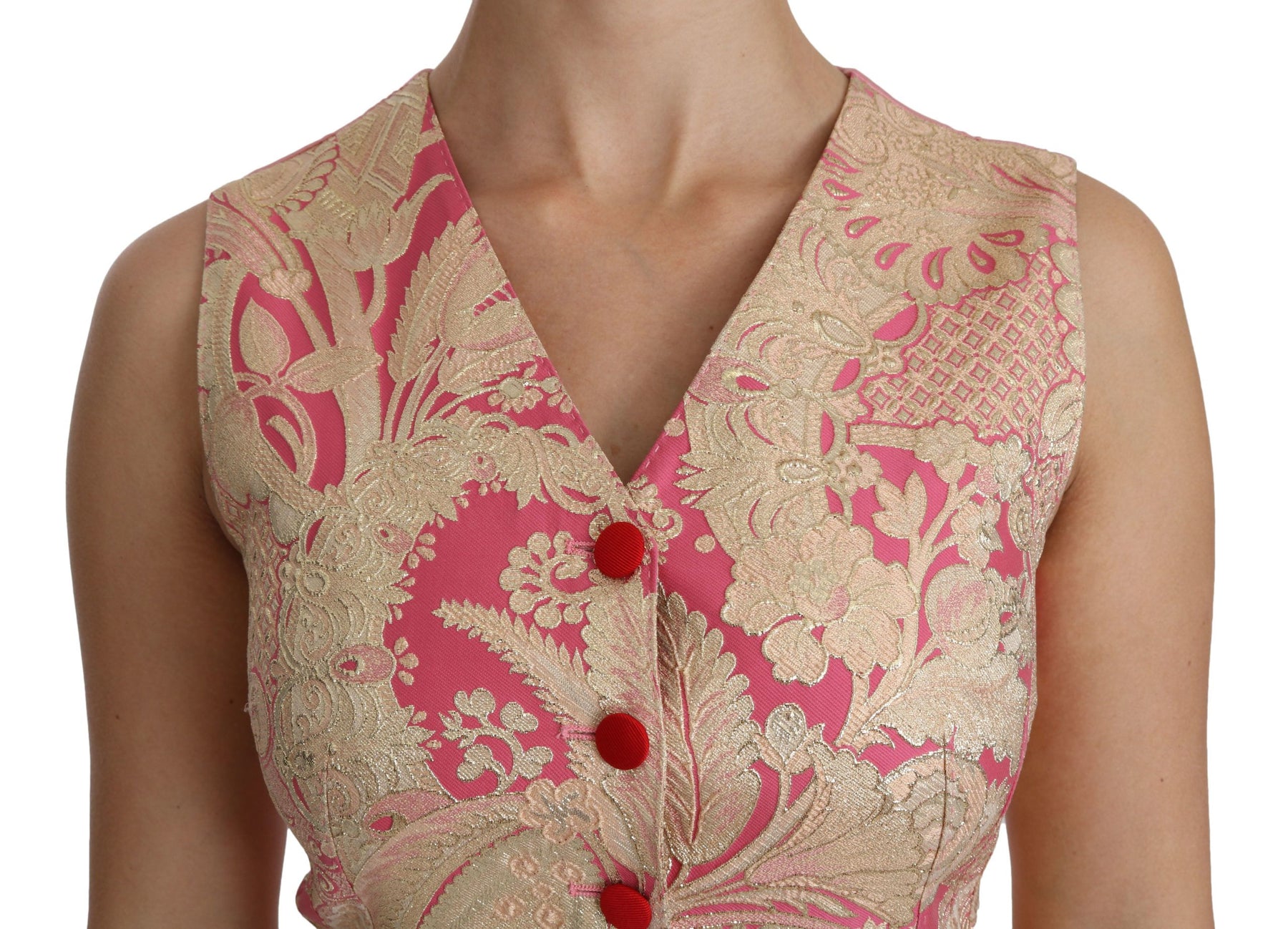 Dolce & Gabbana Pink Gold Brocade Waistcoat Vest Blouse Top | Regal Royce