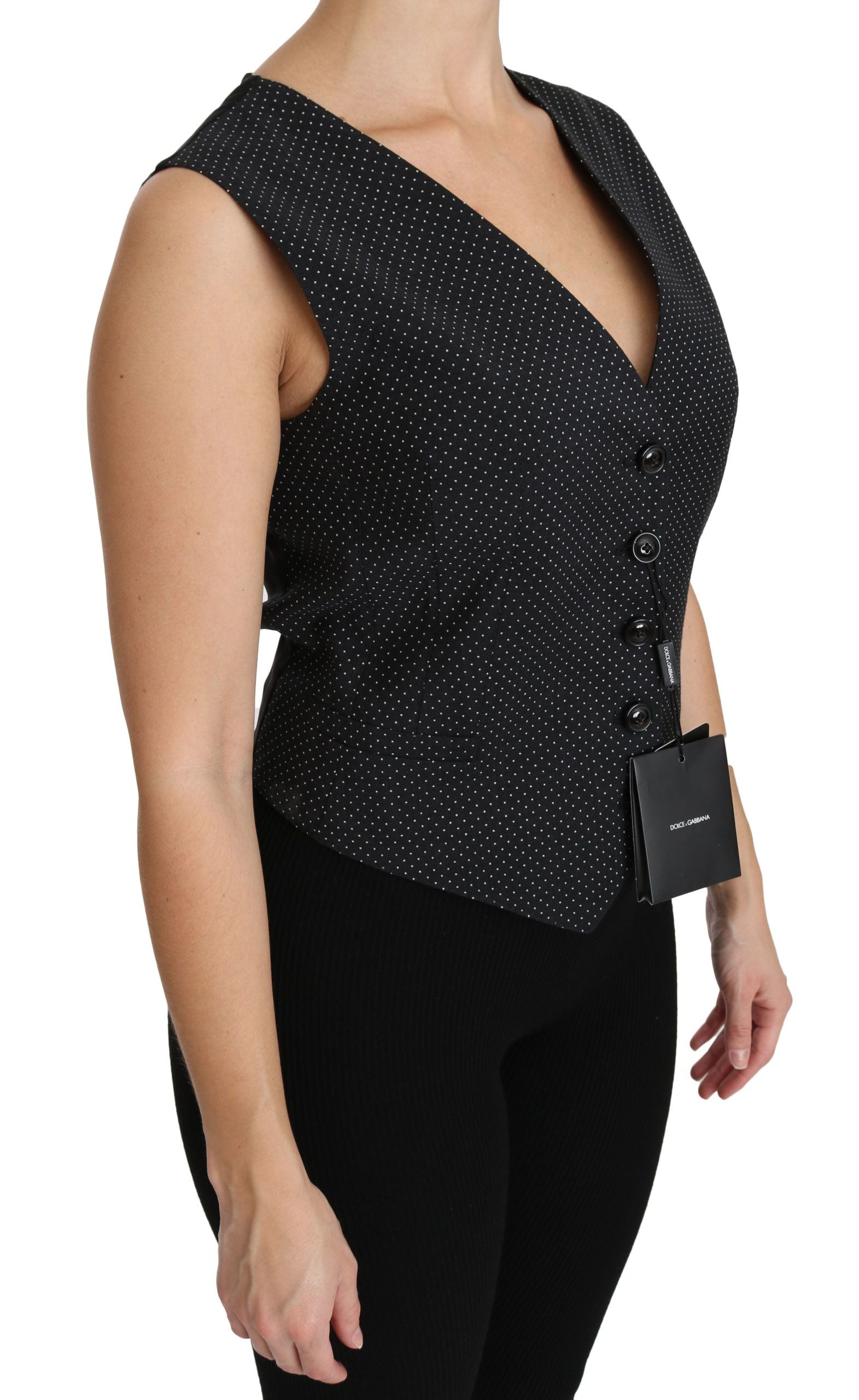 Dolce & Gabbana Black Dotted Waistcoat Vest Blouse Top | Regal Royce