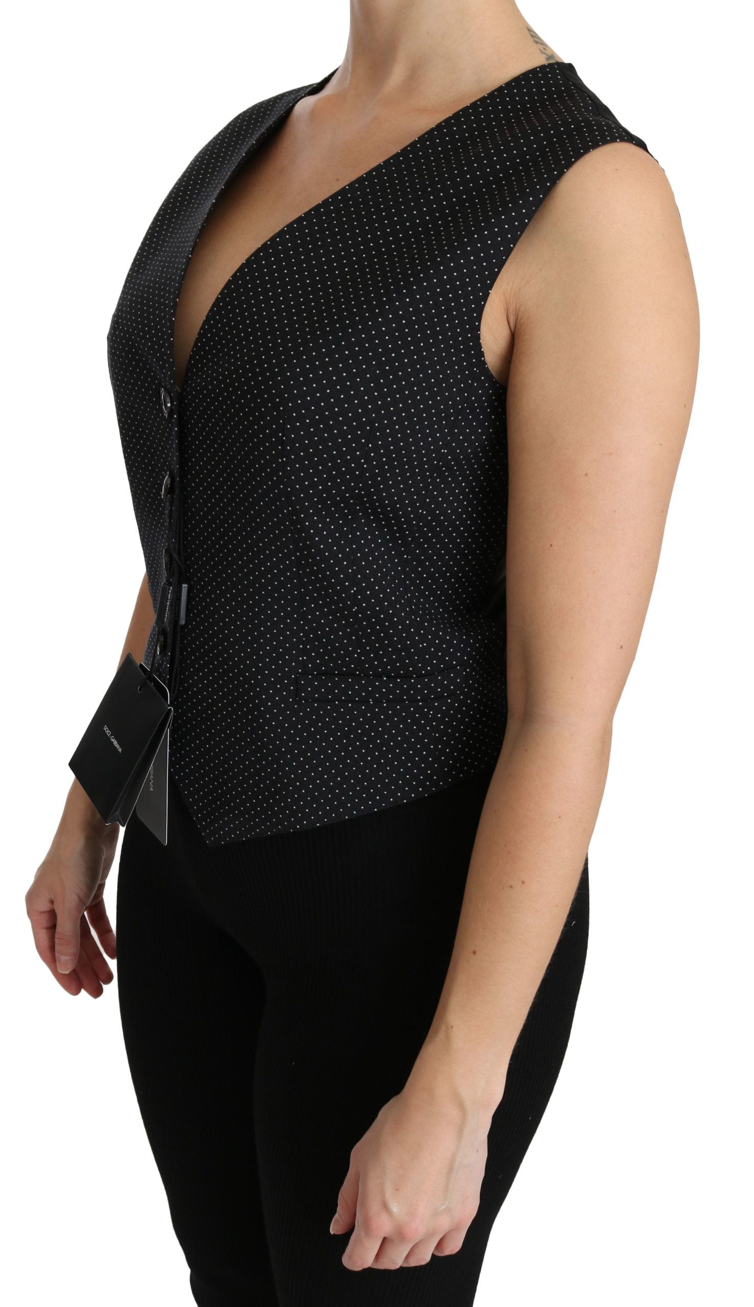 Dolce & Gabbana Black Dotted Waistcoat Vest Blouse Top | Regal Royce