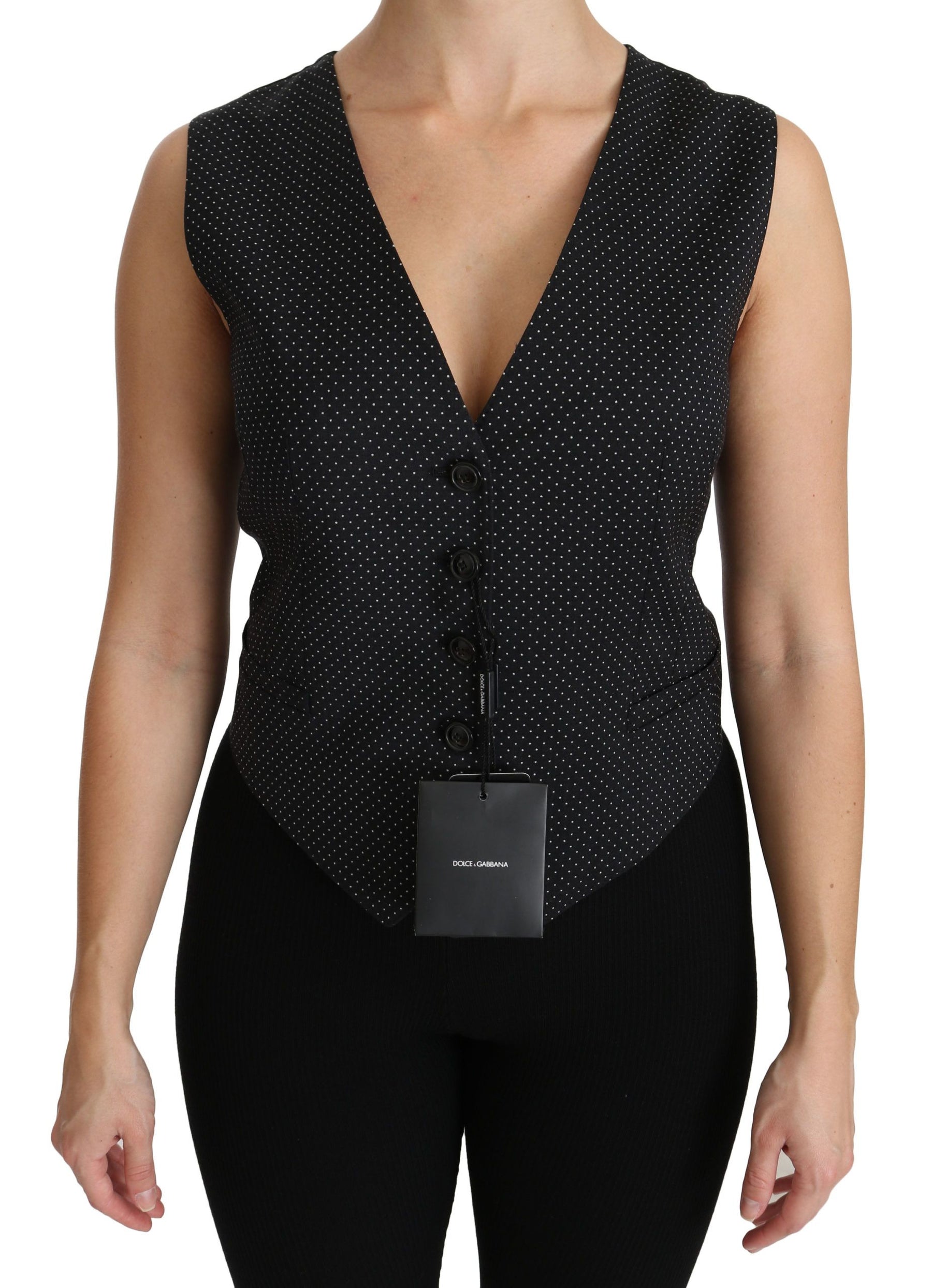 Dolce & Gabbana Black Dotted Waistcoat Vest Blouse Top | Regal Royce