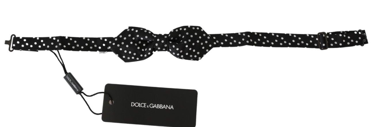 Dolce & Gabbana Black Polka Dots Mens Necktie Papillon 100% Silk Bow Tie | Regal Royce