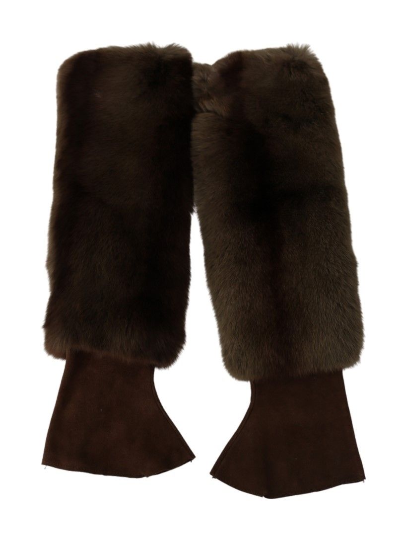 Dolce & Gabbana Brown Elbow Length Finger Less Fur Gloves | Regal Royce