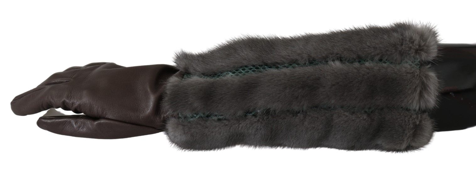 Dolce & Gabbana Brown Mid Arm Length Leather Fur Gloves | Regal Royce