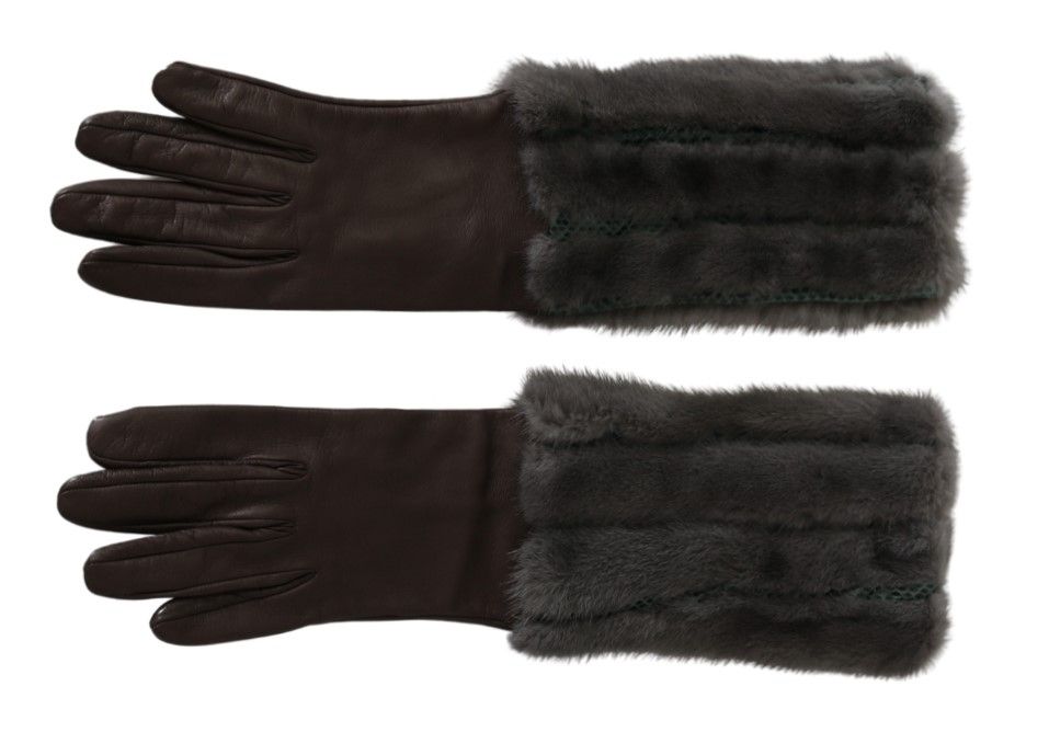 Dolce & Gabbana Brown Mid Arm Length Leather Fur Gloves | Regal Royce