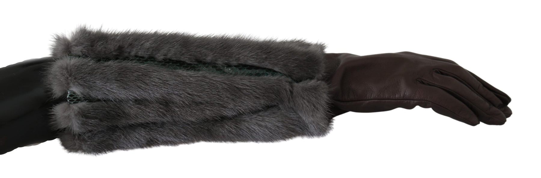 Dolce & Gabbana Brown Mid Arm Length Leather Fur Gloves | Regal Royce