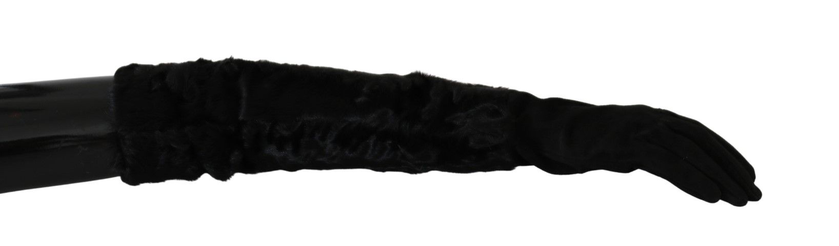 Dolce & Gabbana Black Elbow Length Mitten Suede Fur Gloves | Regal Royce