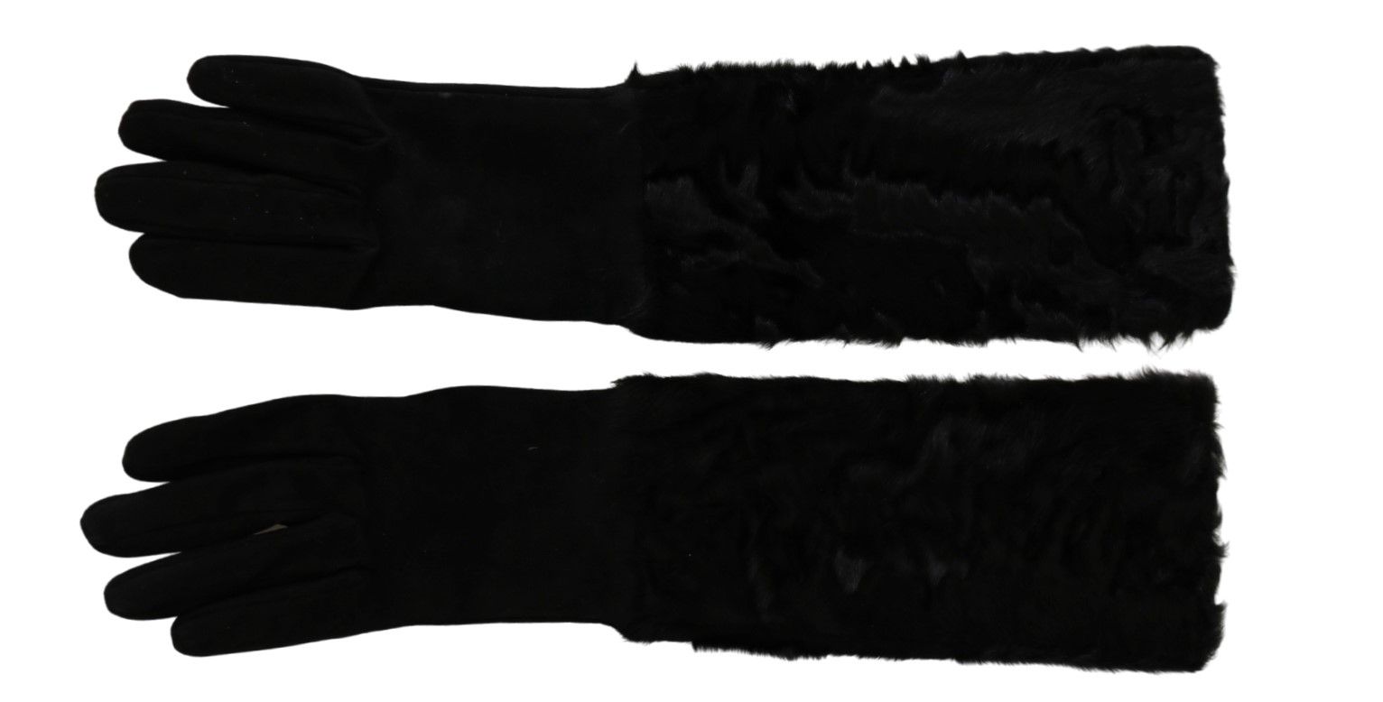 Dolce & Gabbana Black Elbow Length Mitten Suede Fur Gloves | Regal Royce