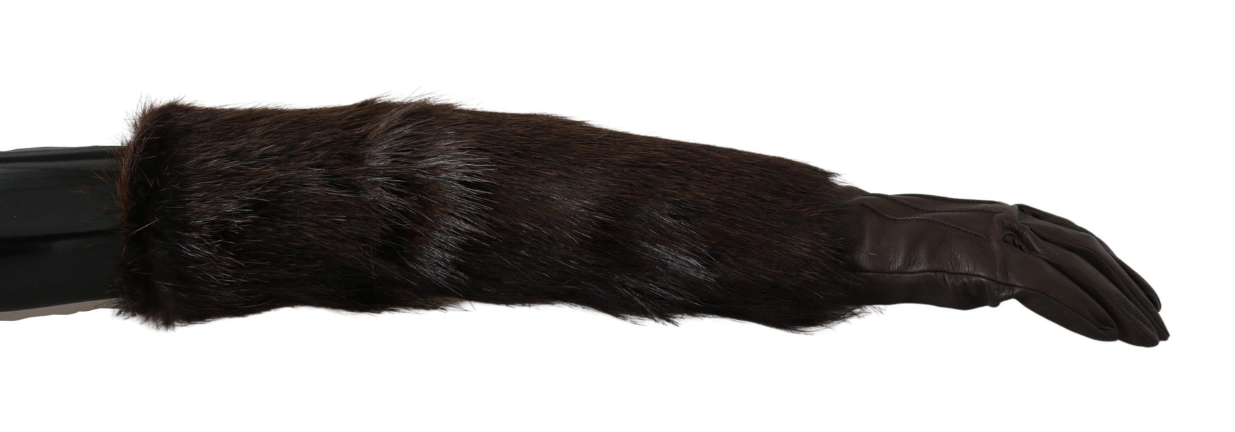 Dolce & Gabbana Brown Elbow Length Mittens Leather Fur Gloves | Regal Royce