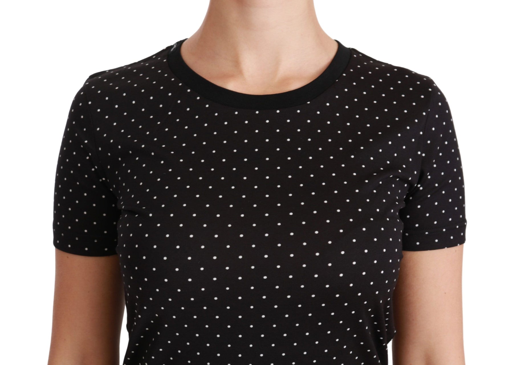 Dolce & Gabbana Black Dotted Crewneck Cotton Top T-shirt | Regal Royce