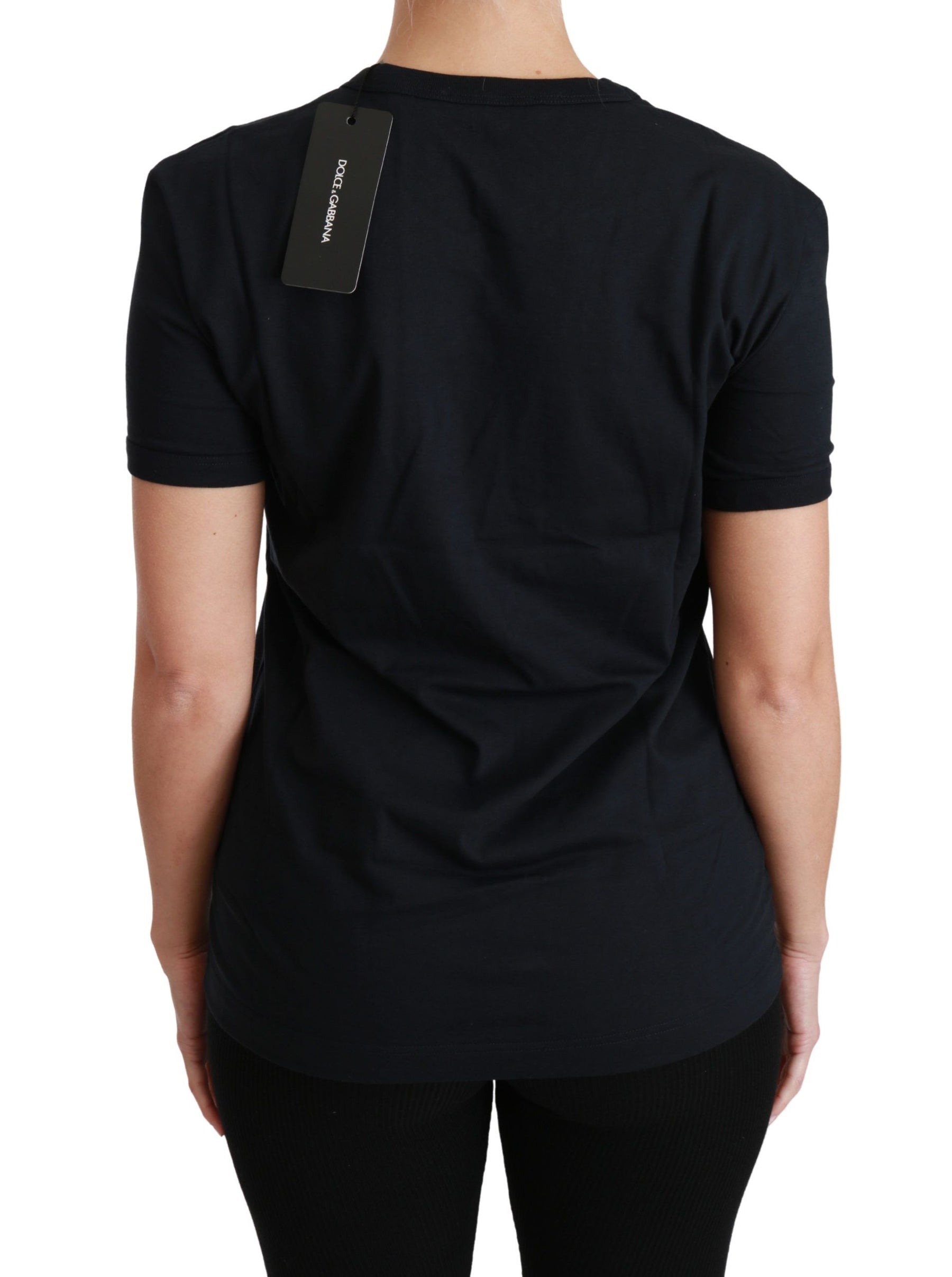 Dolce & Gabbana Blue Amore Patch Crewneck Cotton Top T-shirt | Regal Royce