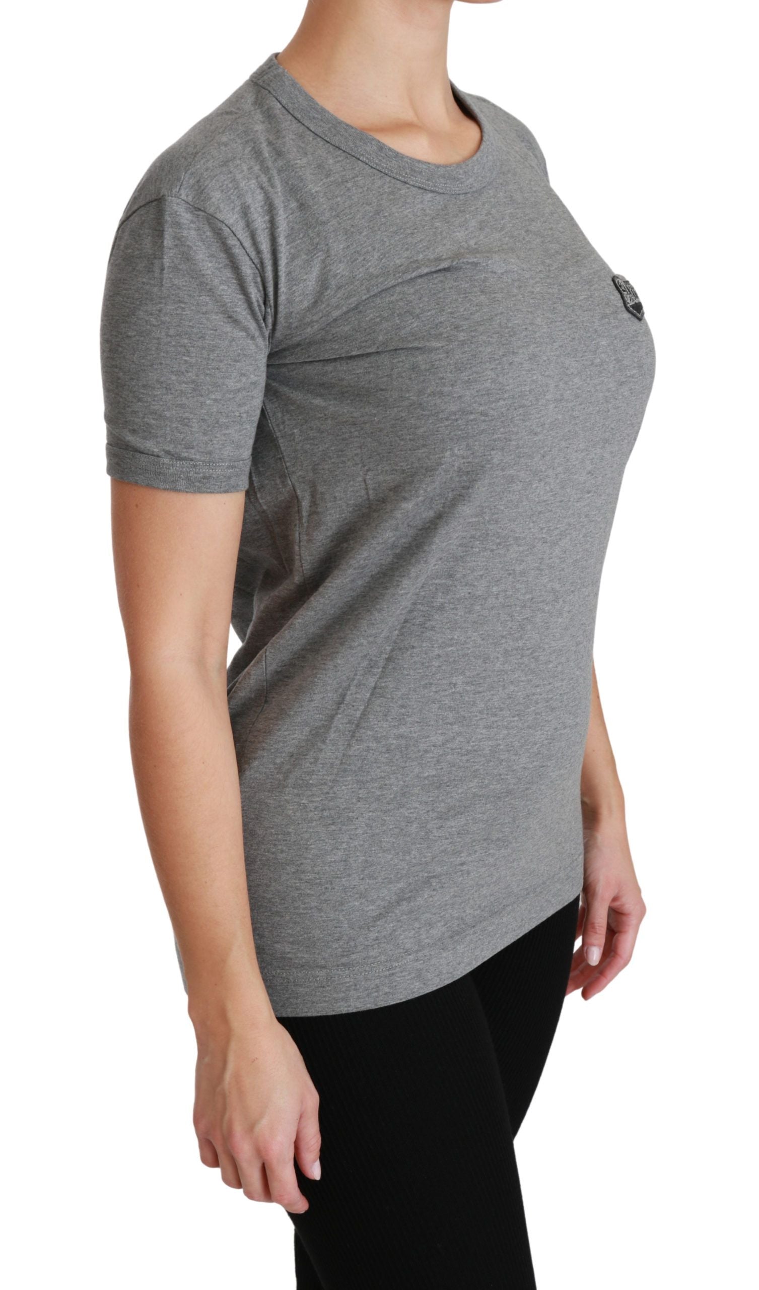Dolce & Gabbana Gray Crewneck Amore Patch Cotton Top T-shirt | Regal Royce