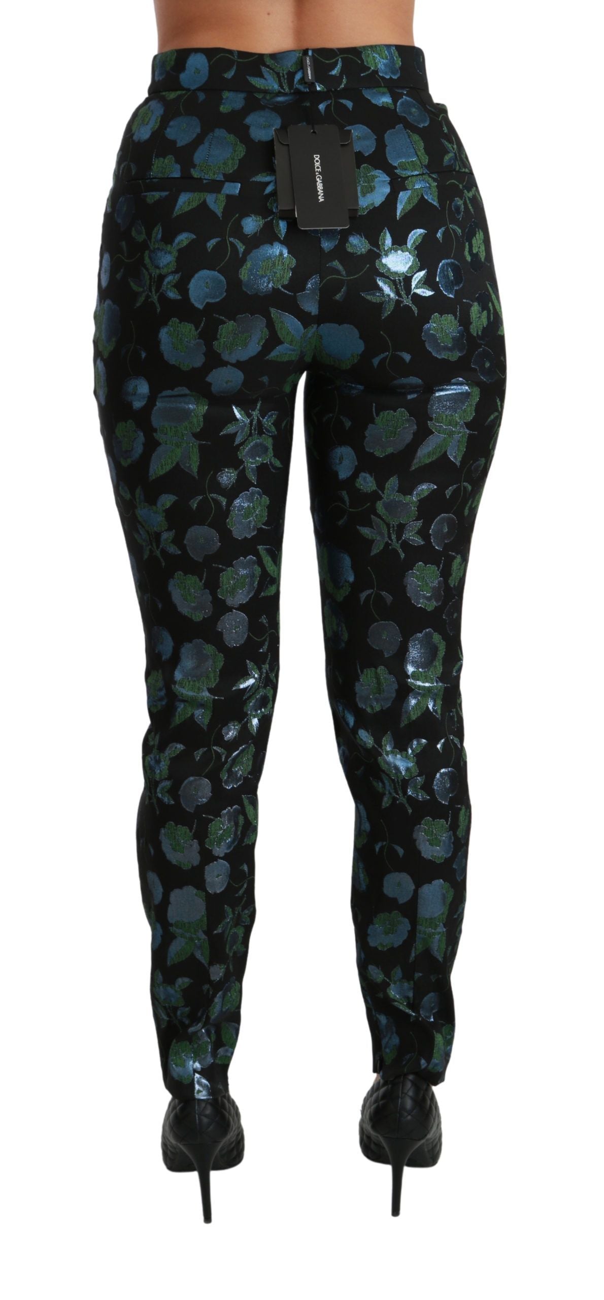 Dolce & Gabbana Blue Green Floral Metallic Slim Pants | Regal Royce
