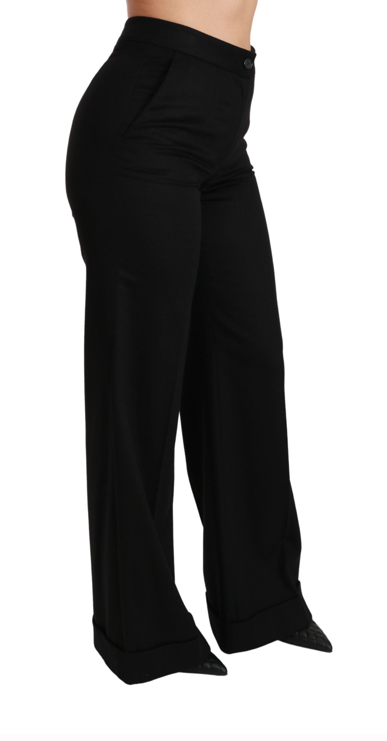 Dolce & Gabbana Black Wide Leg Flared Trouser Cashmere Pants | Regal Royce