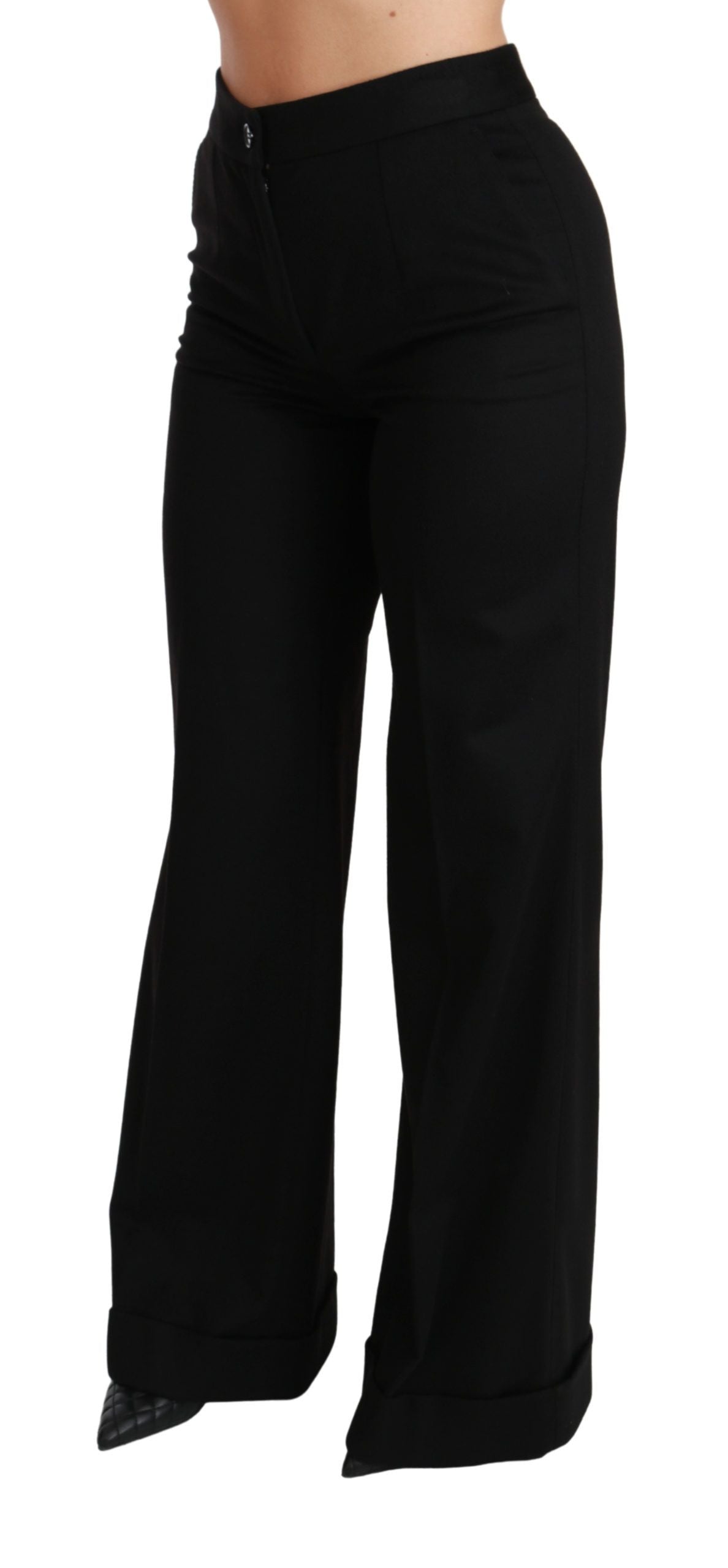 Dolce & Gabbana Black Wide Leg Flared Trouser Cashmere Pants | Regal Royce