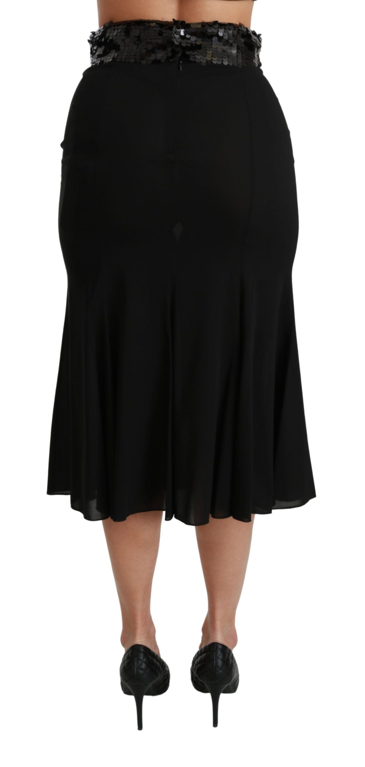 Dolce & Gabbana Black High Waist Mermaid Midi Silk Skirt | Regal Royce