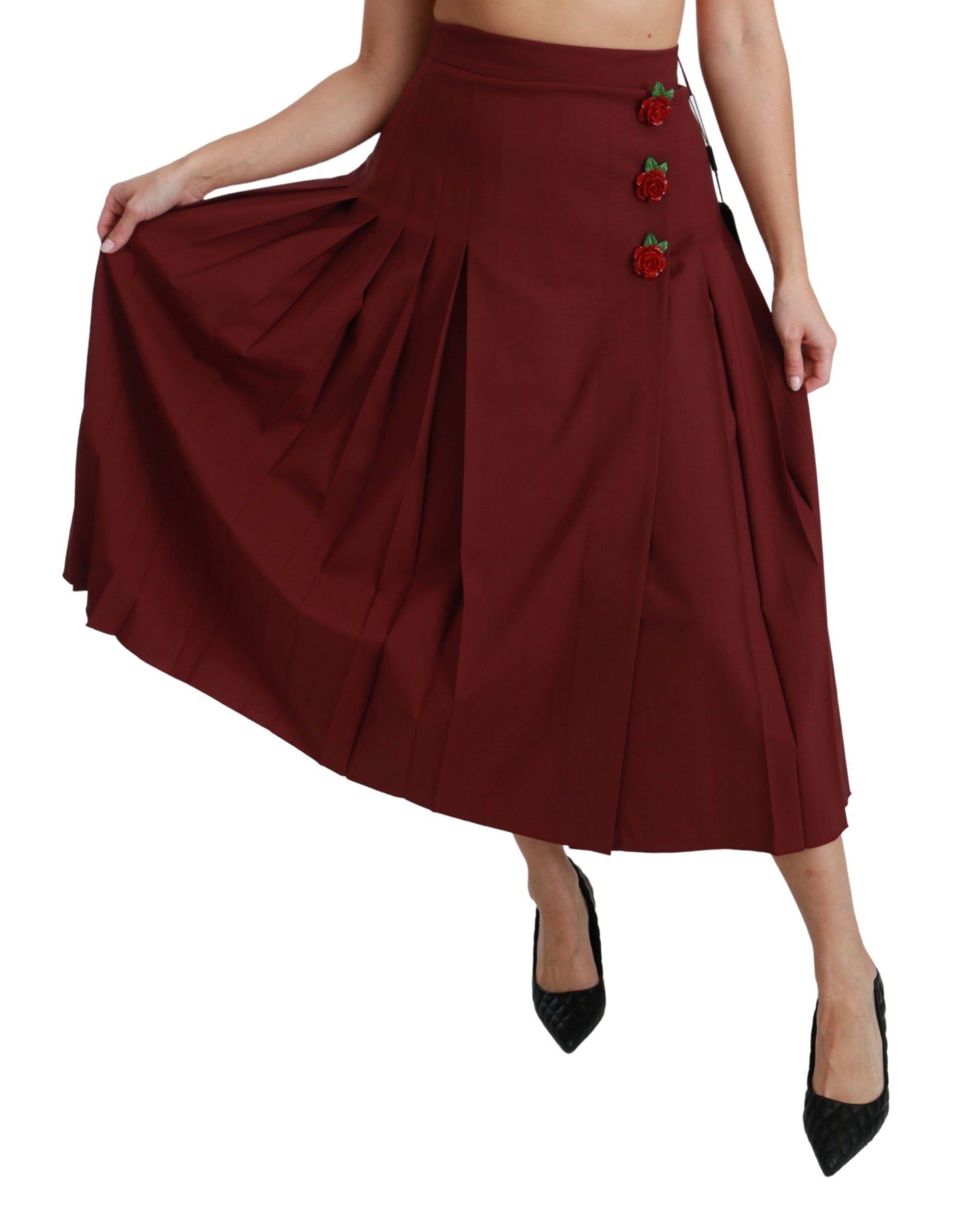 Dolce & Gabbana Red High Waist Pleated Maxi Wool Skirt | Regal Royce