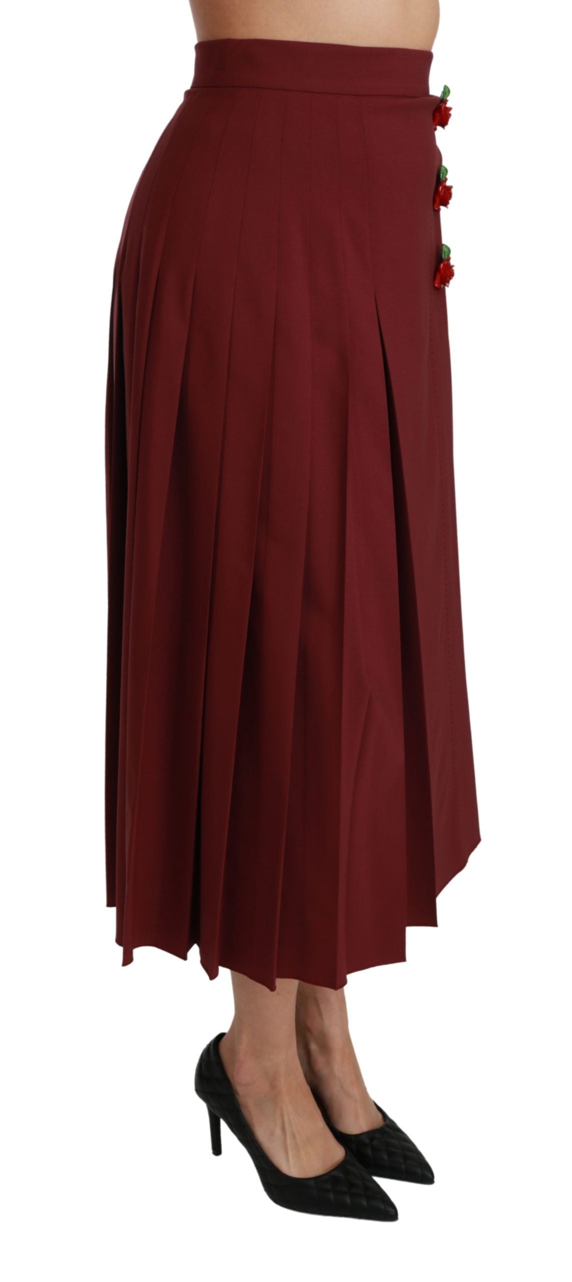 Dolce & Gabbana Red High Waist Pleated Maxi Wool Skirt | Regal Royce