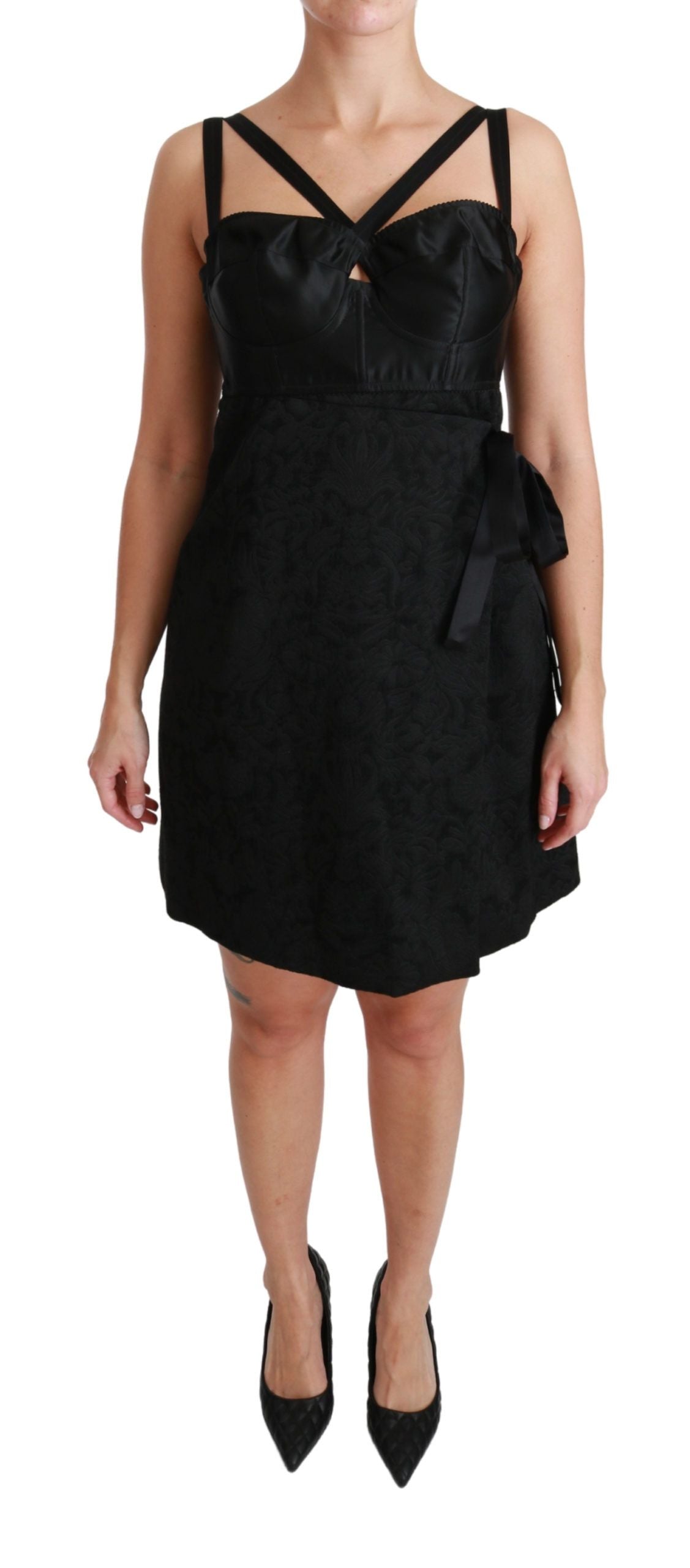 Dolce & Gabbana Black Stretch Satin Jacquard Mini Dress | Regal Royce