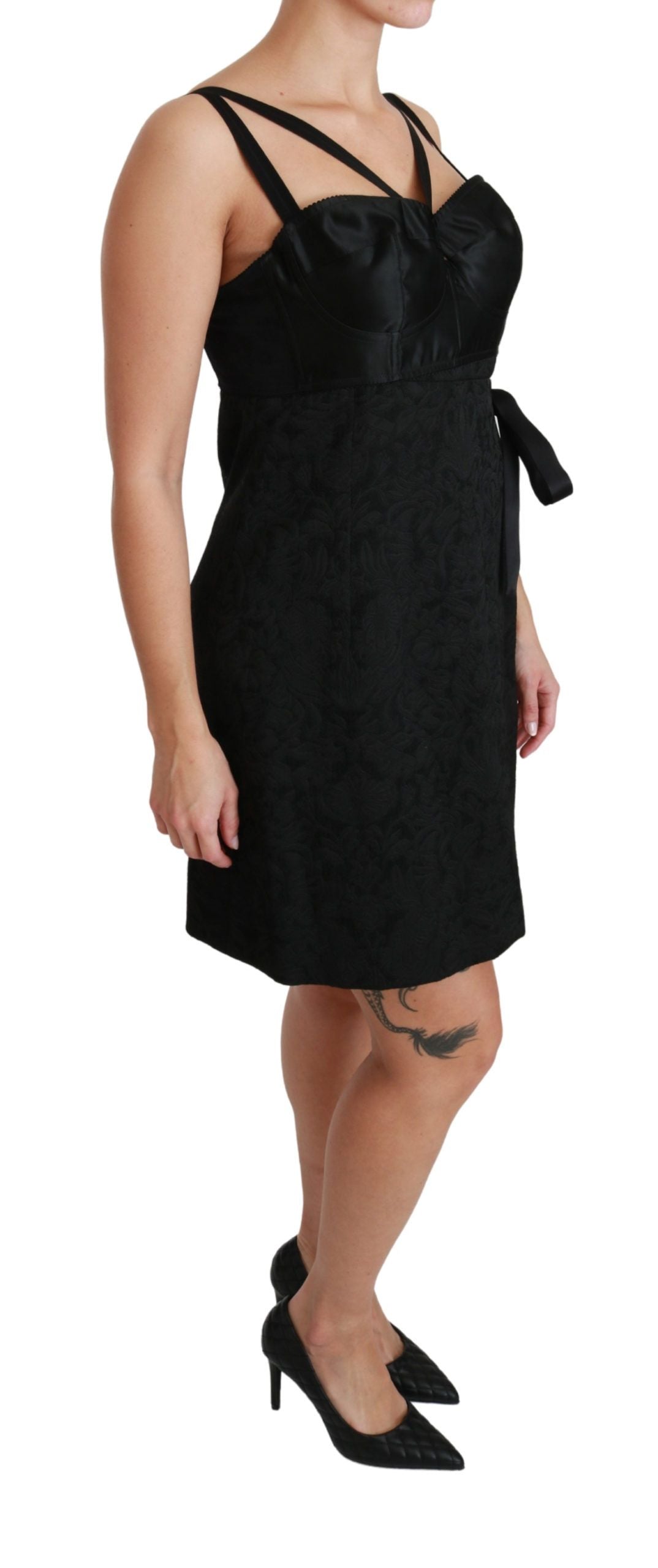 Dolce & Gabbana Black Stretch Satin Jacquard Mini Dress | Regal Royce