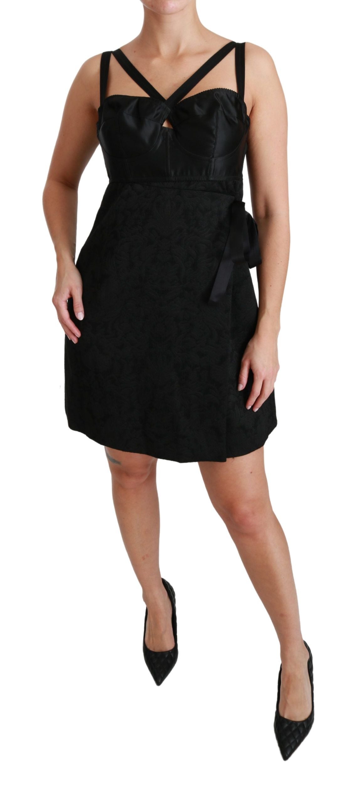 Dolce & Gabbana Black Stretch Satin Jacquard Mini Dress | Regal Royce