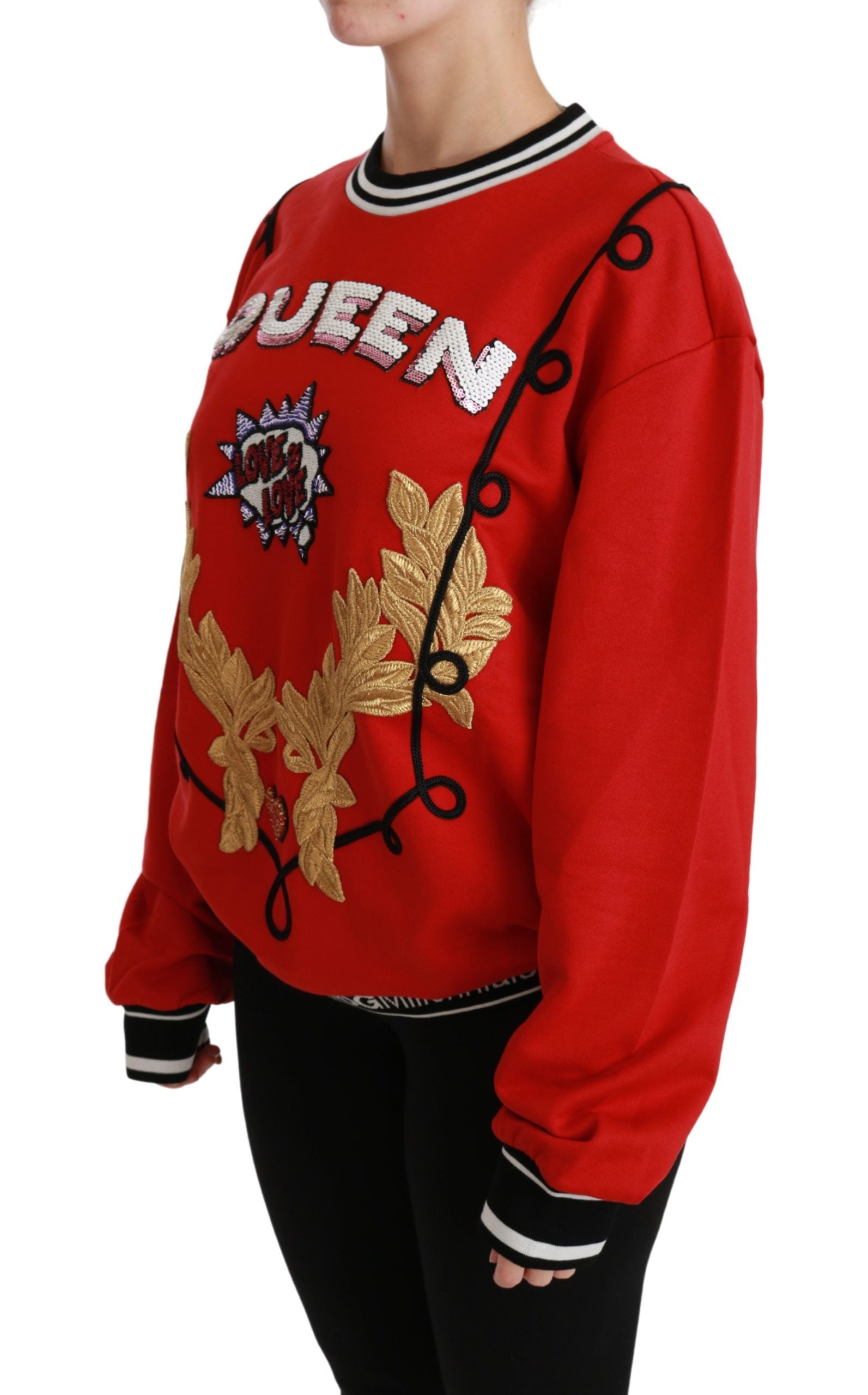 Dolce & Gabbana Red Queen Sequined Love Pullover Sweater | Regal Royce