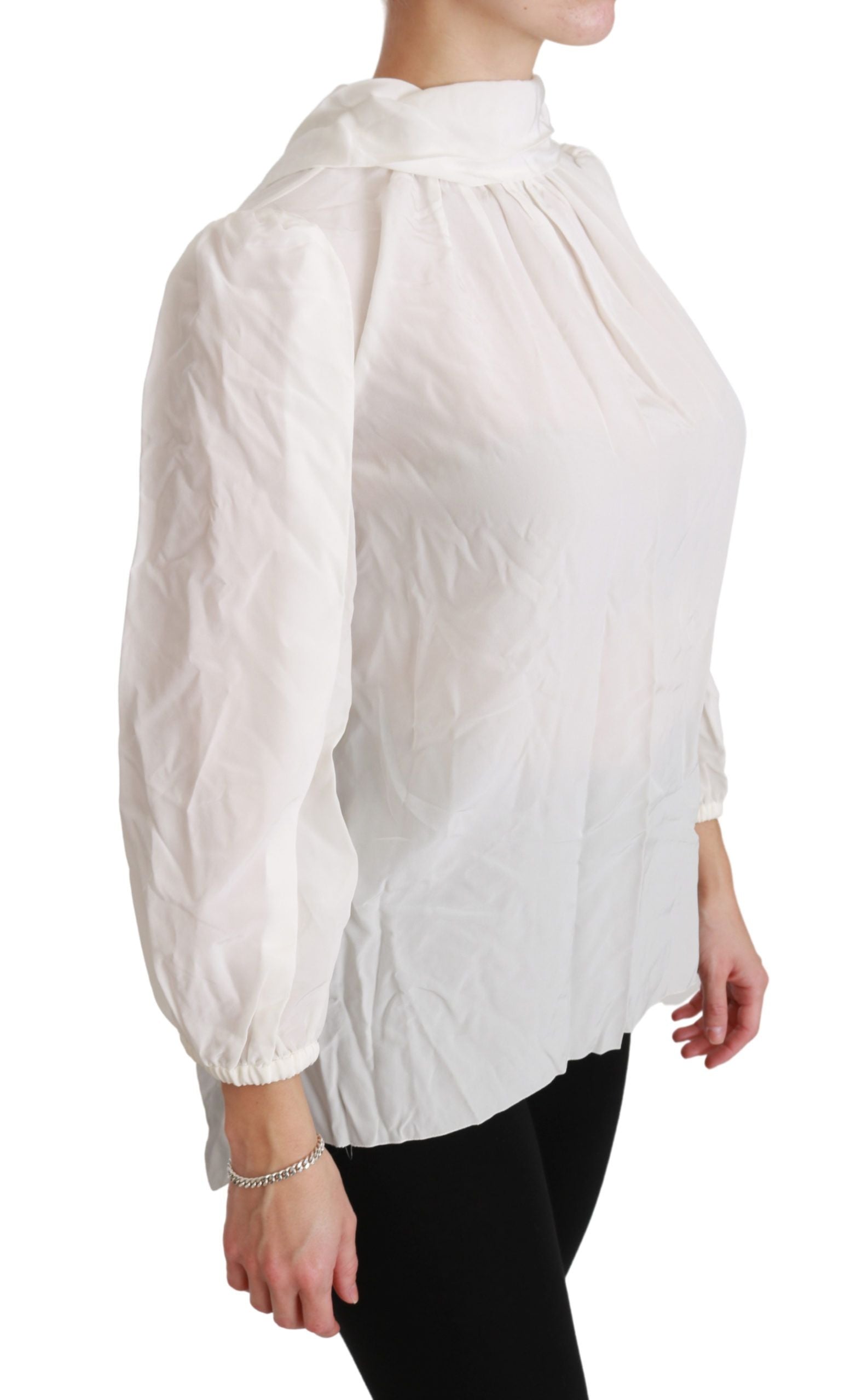 Dolce & Gabbana White Turtle Neck Blouse Shirt Silk Top | Regal Royce