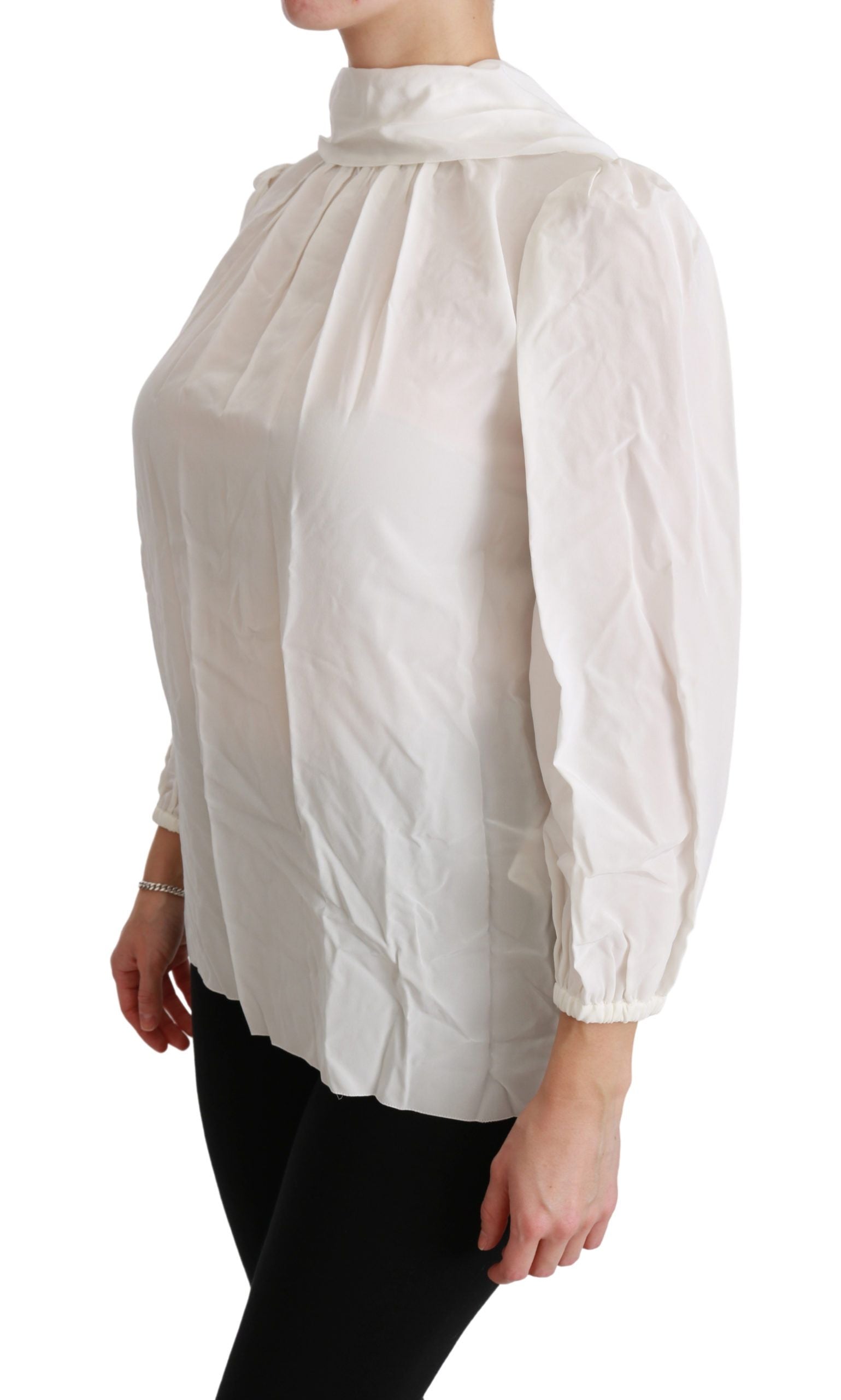Dolce & Gabbana White Turtle Neck Blouse Shirt Silk Top | Regal Royce