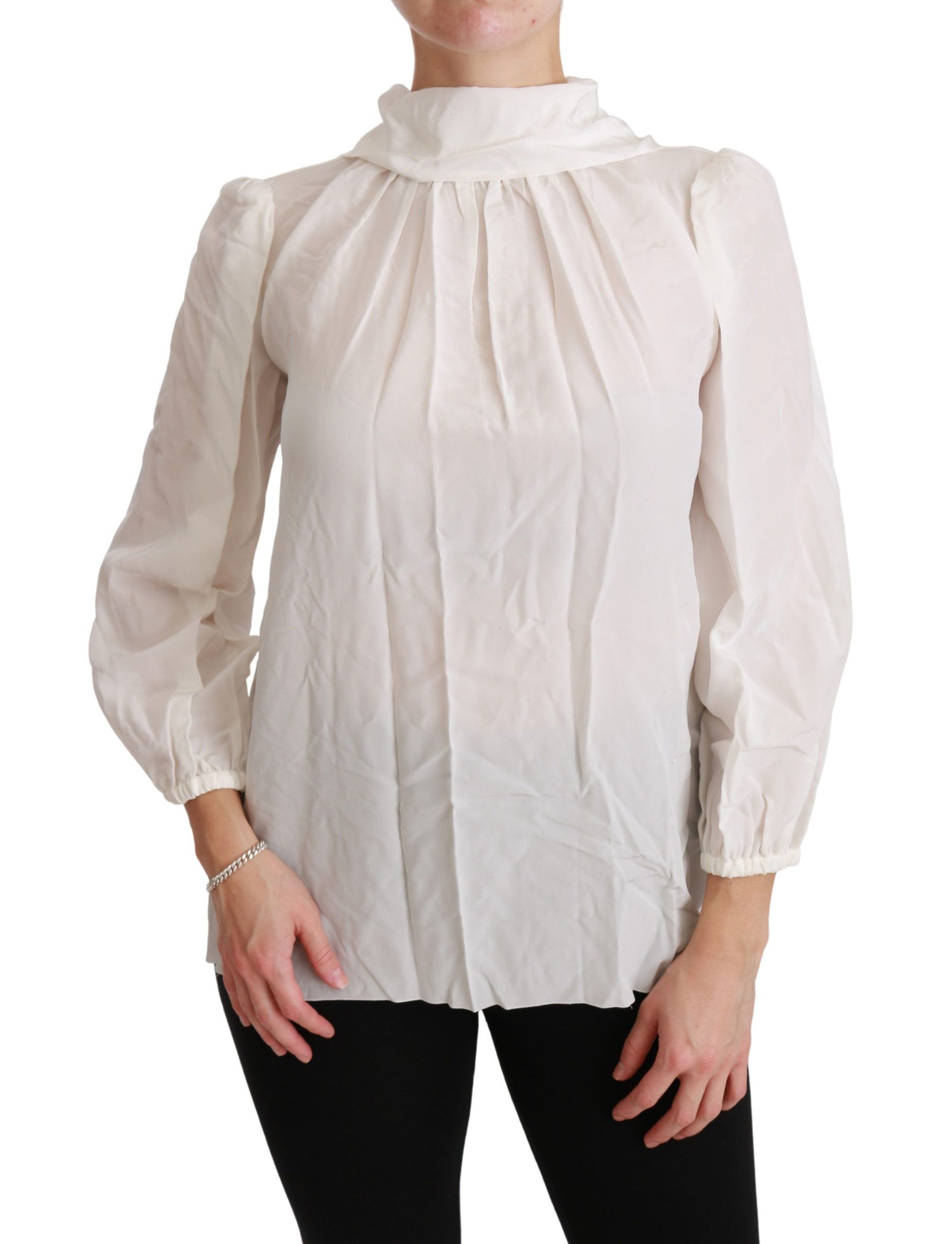 Dolce & Gabbana White Turtle Neck Blouse Shirt Silk Top | Regal Royce