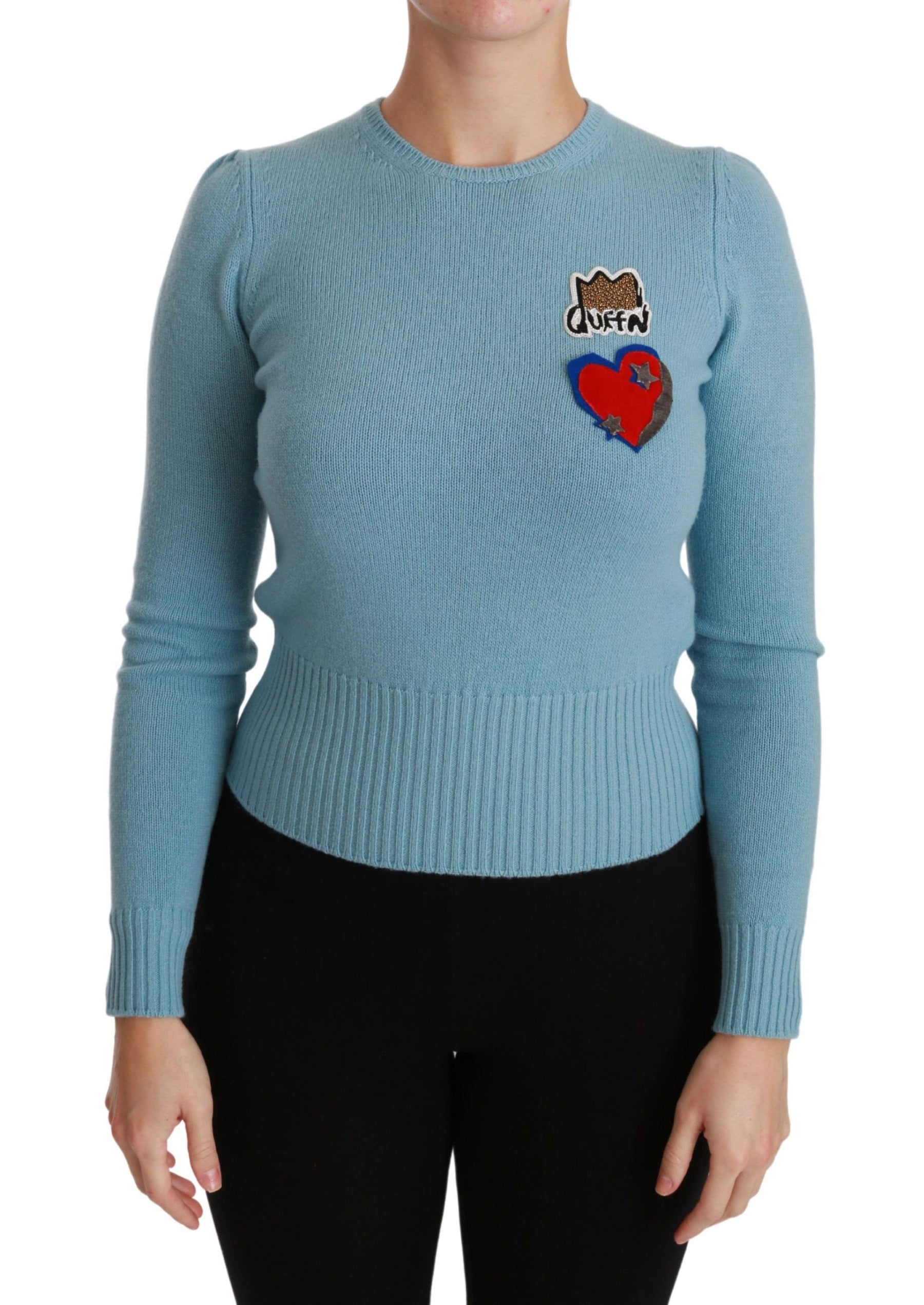 Dolce & Gabbana Blue Wool Queen Heart Pullover Sweater | Regal Royce