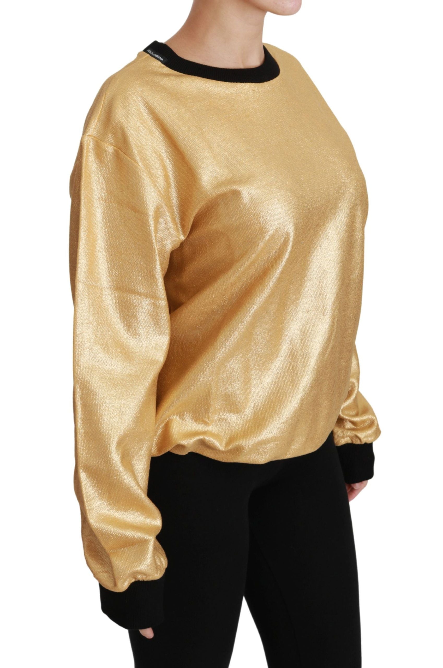 Dolce & Gabbana Gold Cotton Crewneck Pullover Sweater | Regal Royce