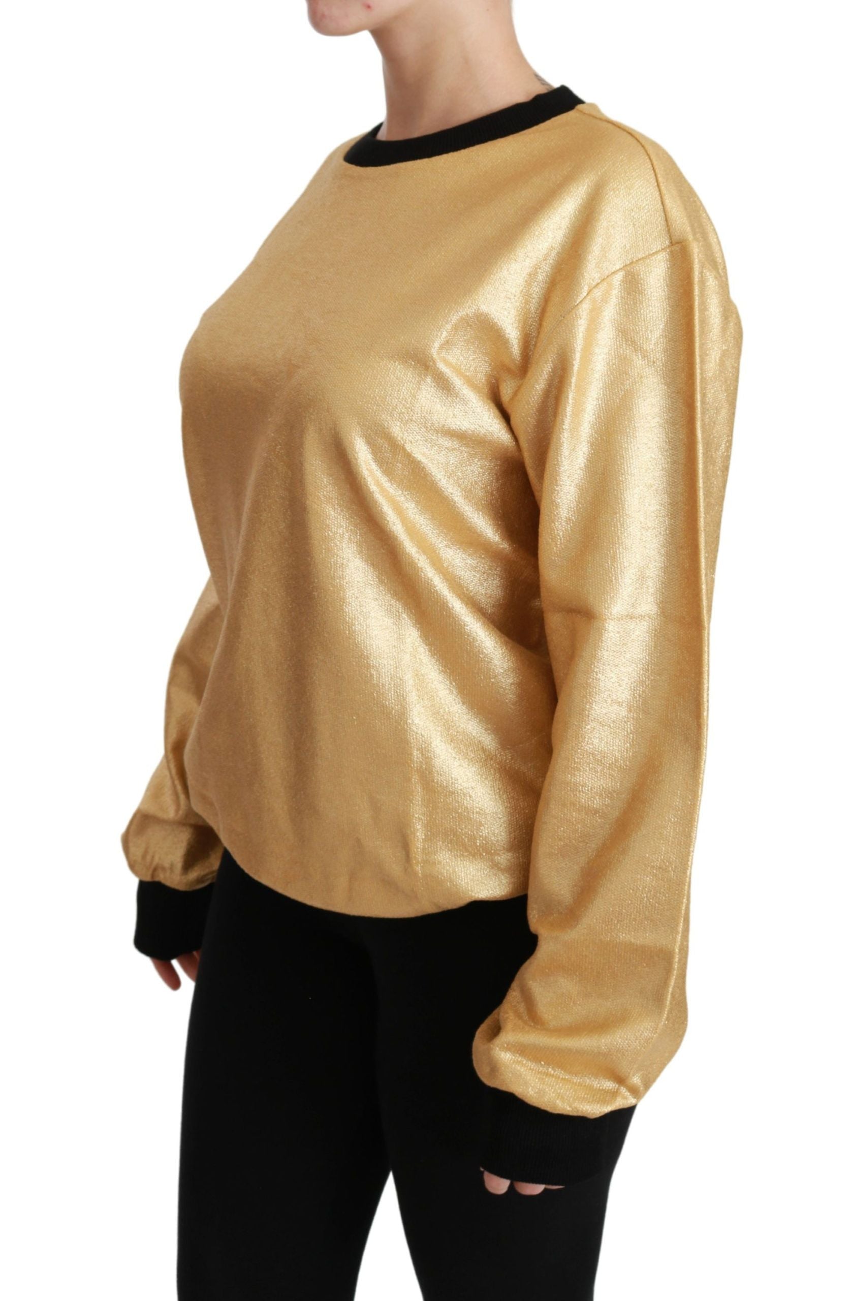 Dolce & Gabbana Gold Cotton Crewneck Pullover Sweater | Regal Royce