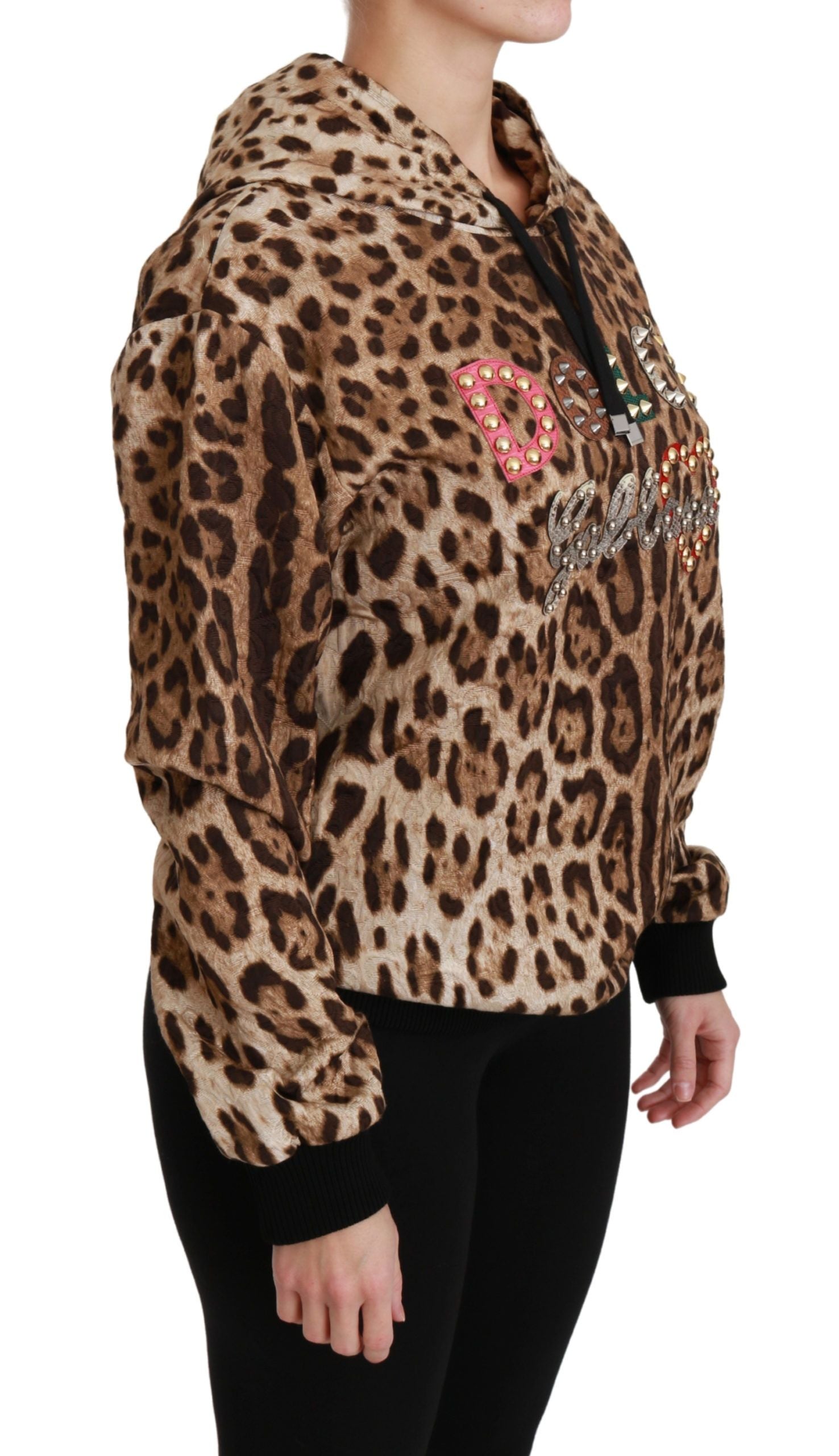 Dolce & Gabbana Brown Hooded Studded Ayers Leopard Sweater | Regal Royce