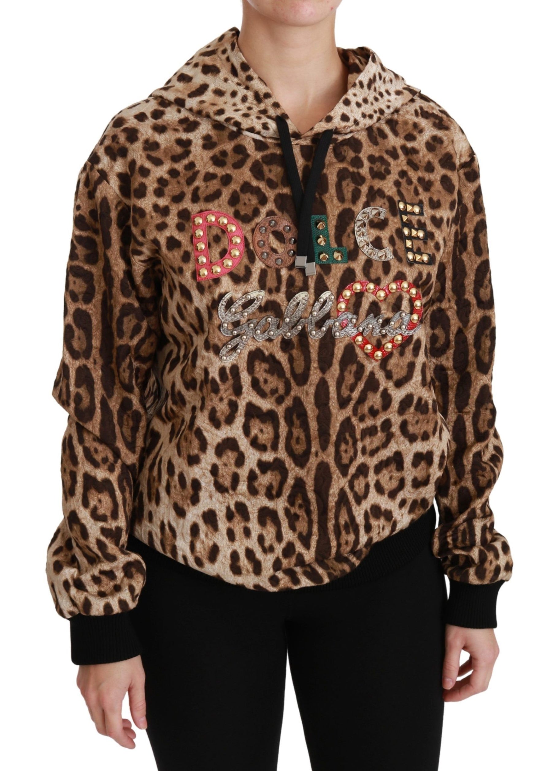 Dolce & Gabbana Brown Hooded Studded Ayers Leopard Sweater | Regal Royce