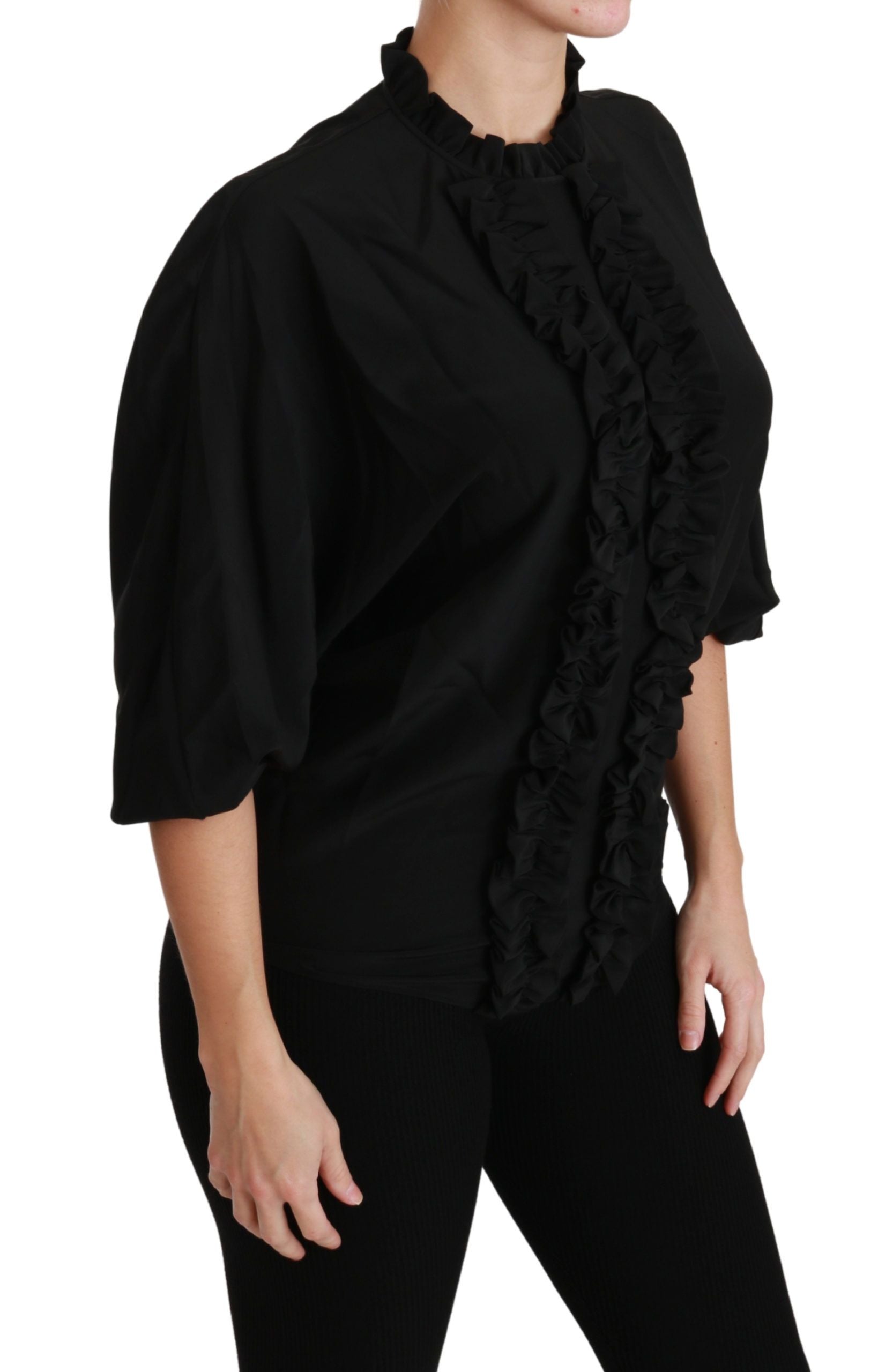 Dolce & Gabbana Black Silk Shirt Ruffled Top Blouse | Regal Royce